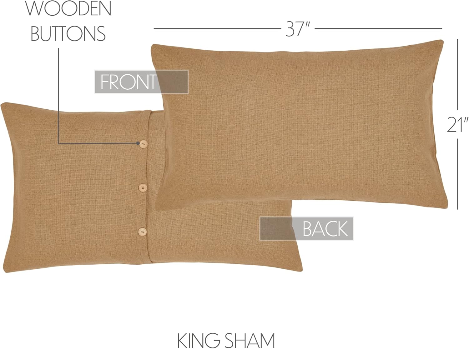 VHC Brands Burlap King Sham 21x37 Tan 1