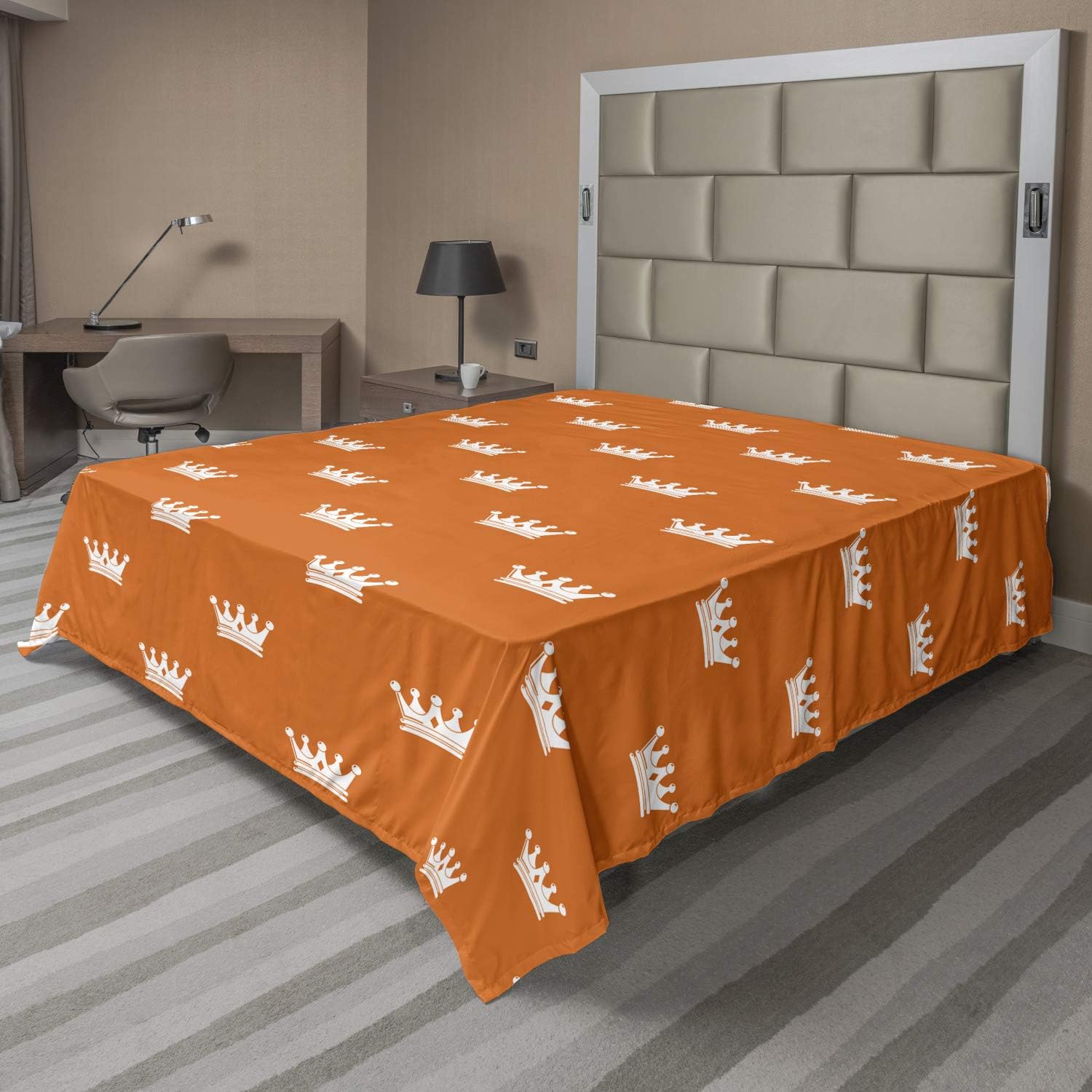 Ambesonne Crown Flat Sheet Burnt Orange White California King