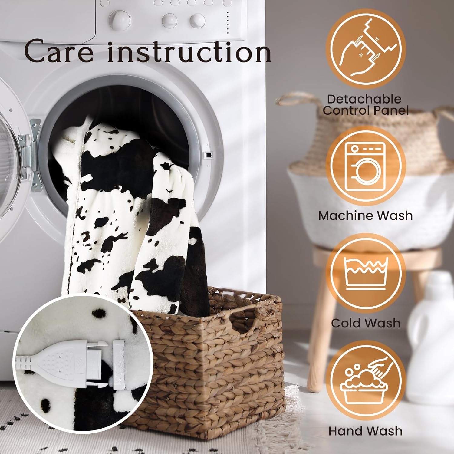Blunique Cow Print Heated Throw Blanket with 5 Heat Levels