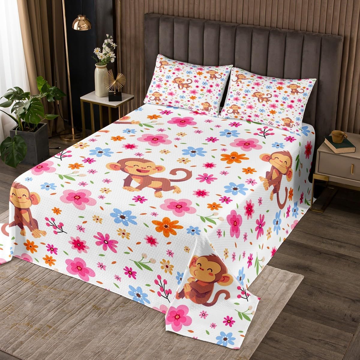 Erosebridal Cartoon Monkey Queen Quilt Set 1