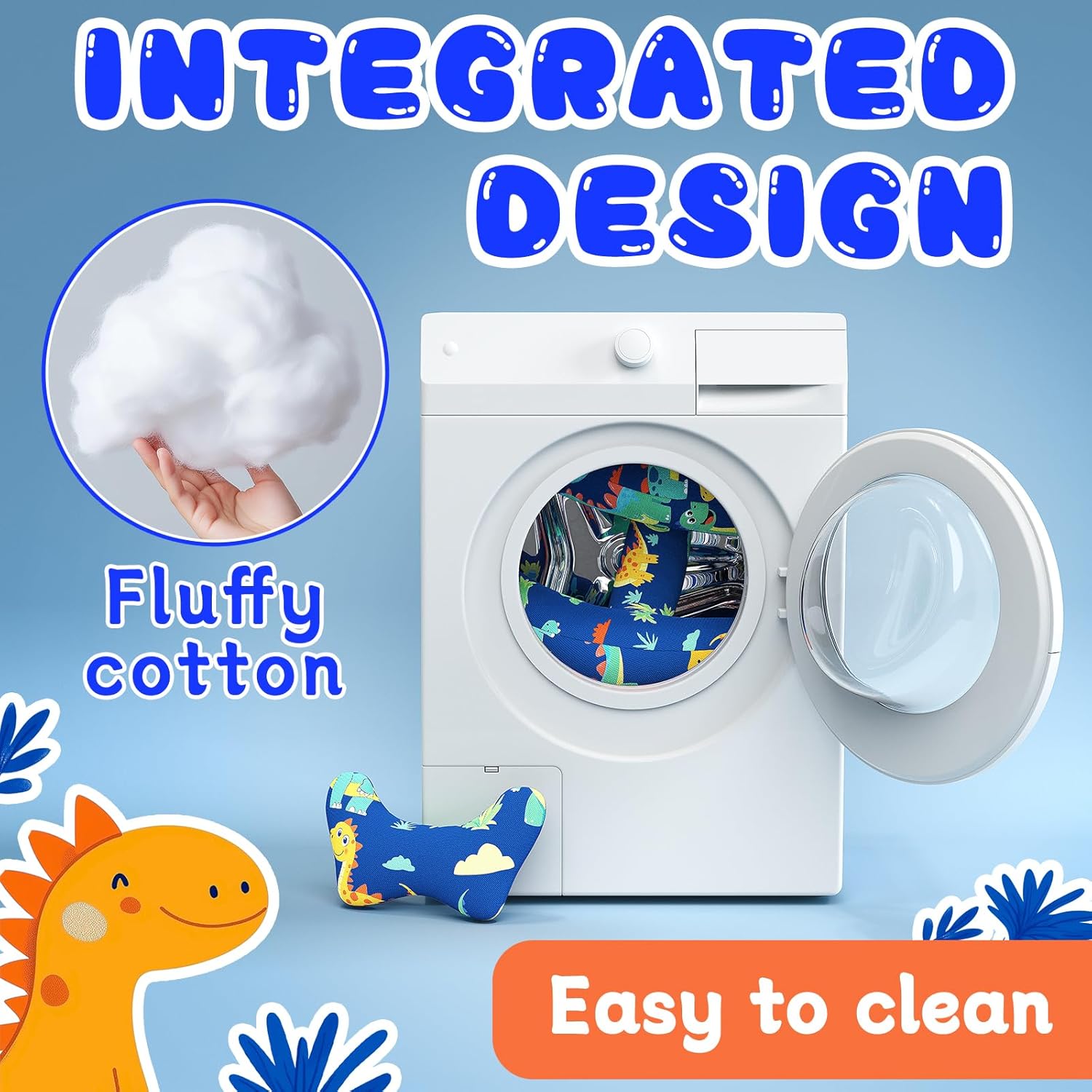 H-Shape Kids Travel Pillow with Blue Dinosaur Design