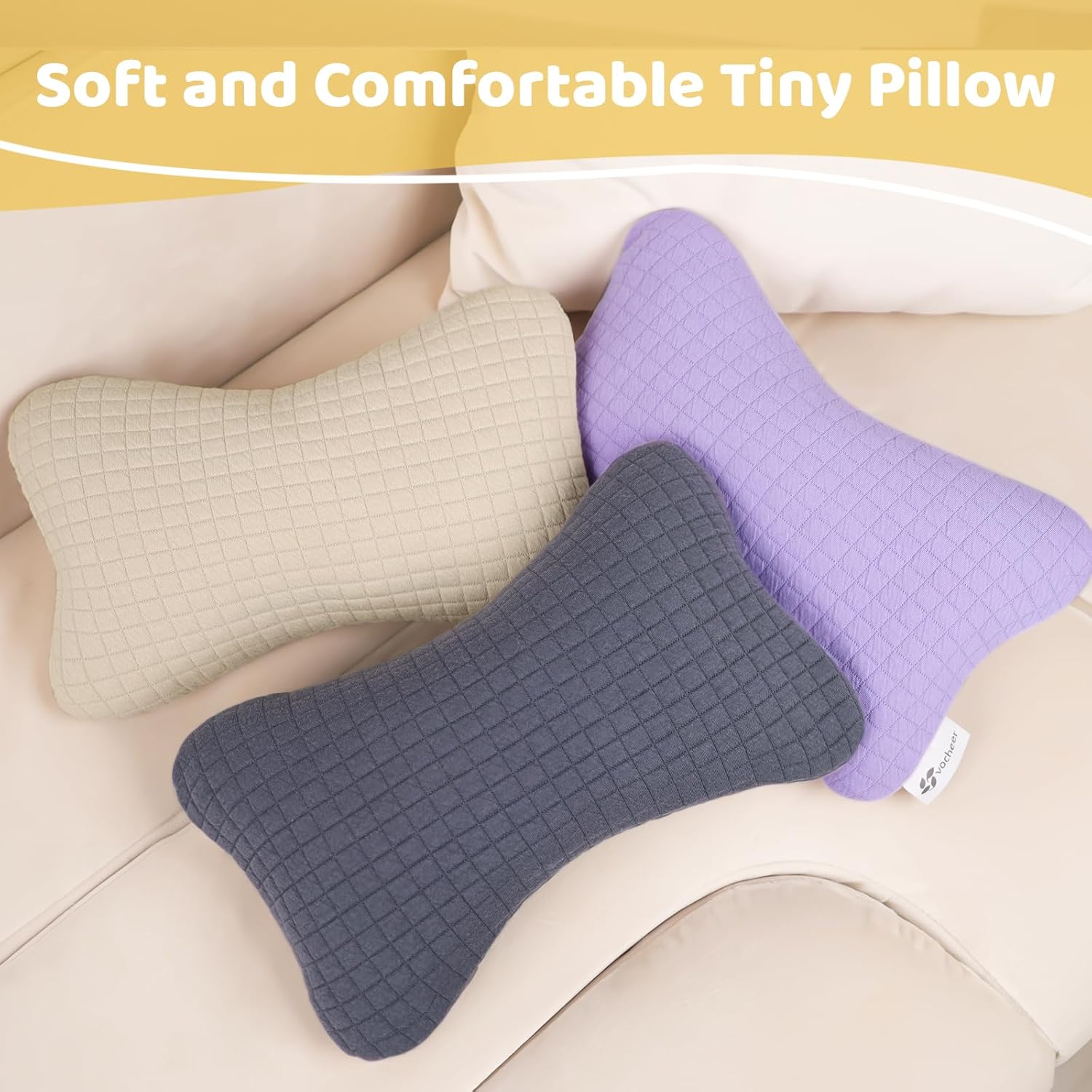 vocheer 11x7in Mini Travel Pillow Cotton Removable Cover Machine Washable Dark Beige-1PC