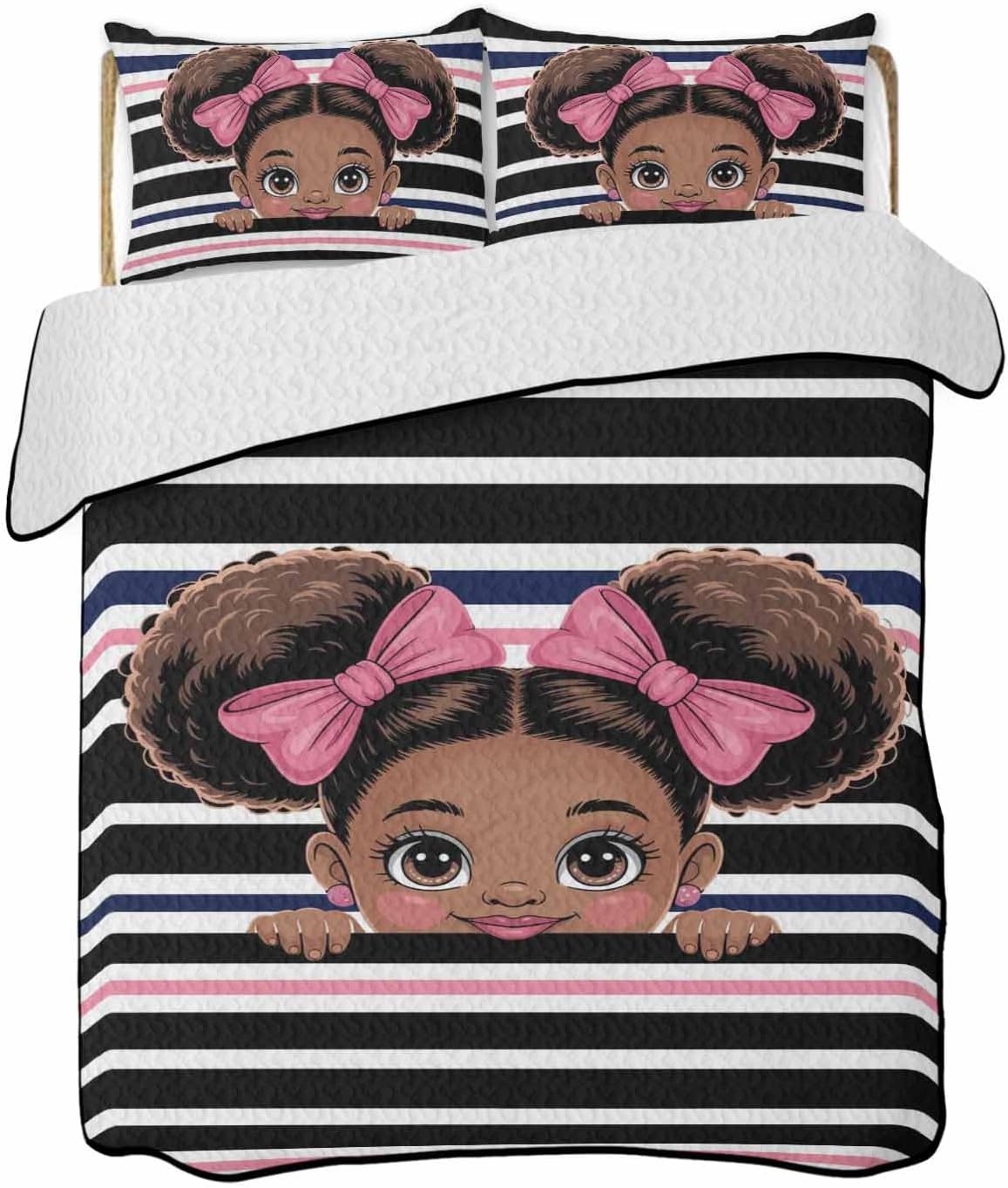 Stongaro Quilt Twin XL Black Pink Stripes Set