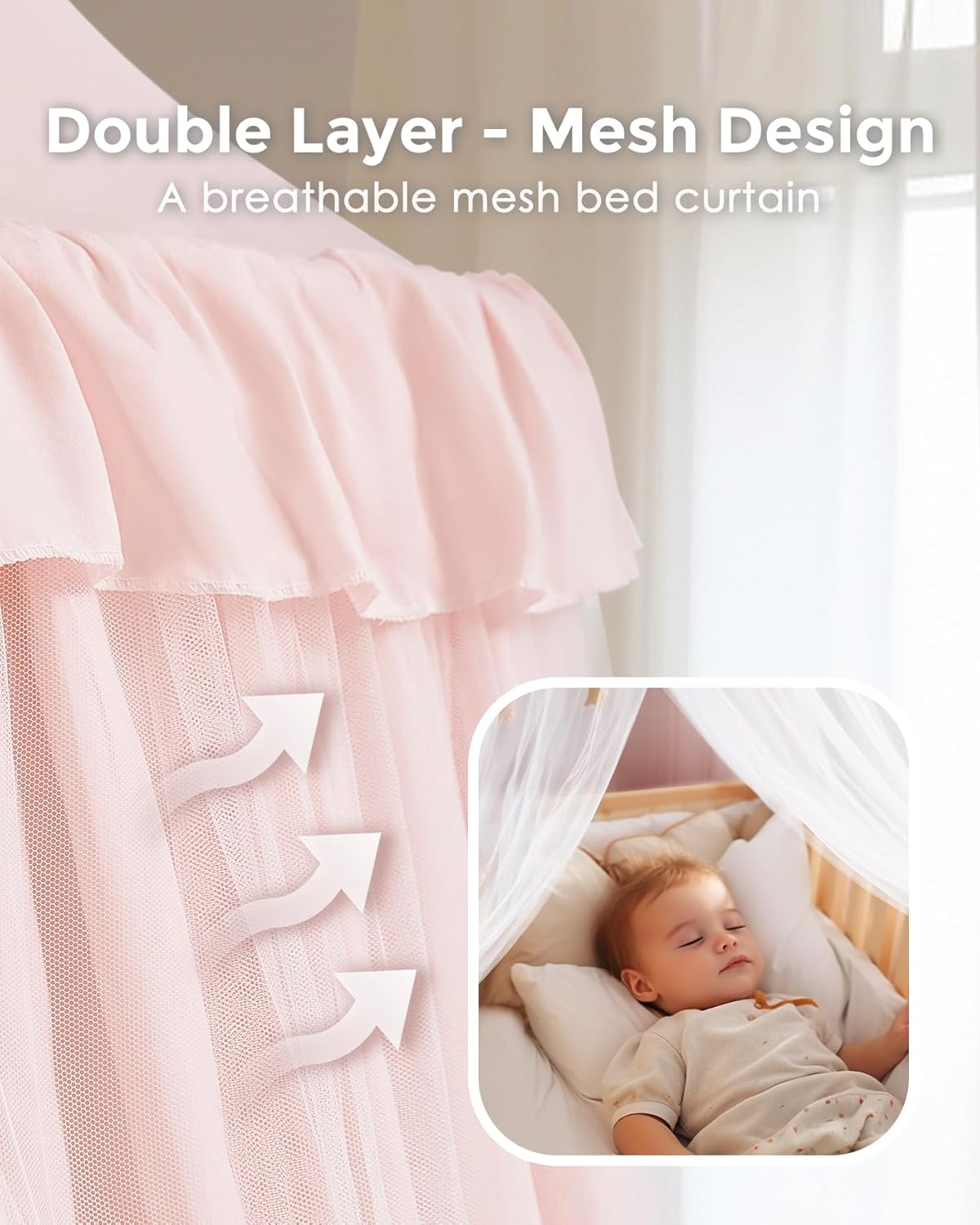 Little Dove Bed Canopy with Star Lights Double Layer 256x106 Pink