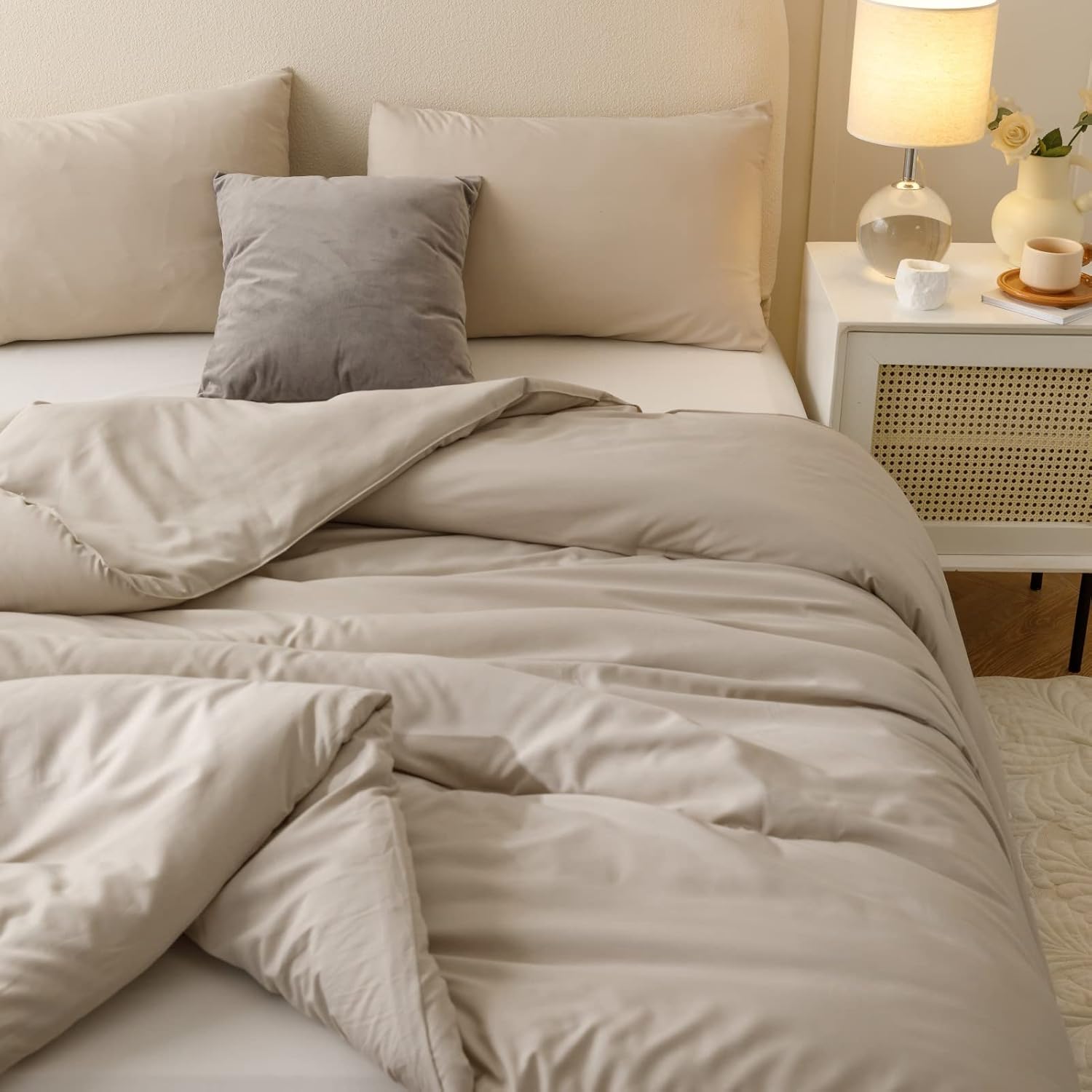 ROSGONIA Oatmeal King Comforter Set 3pcs