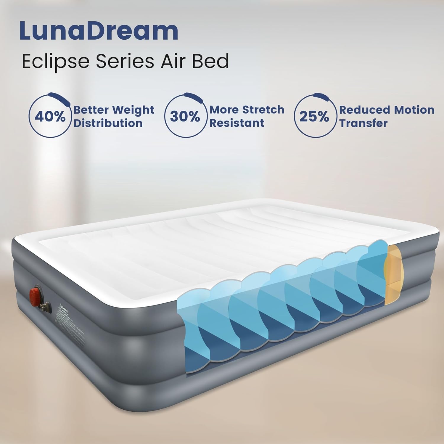 LunaDream Eclipse Series Queen Air Mattress with USB Pump 1