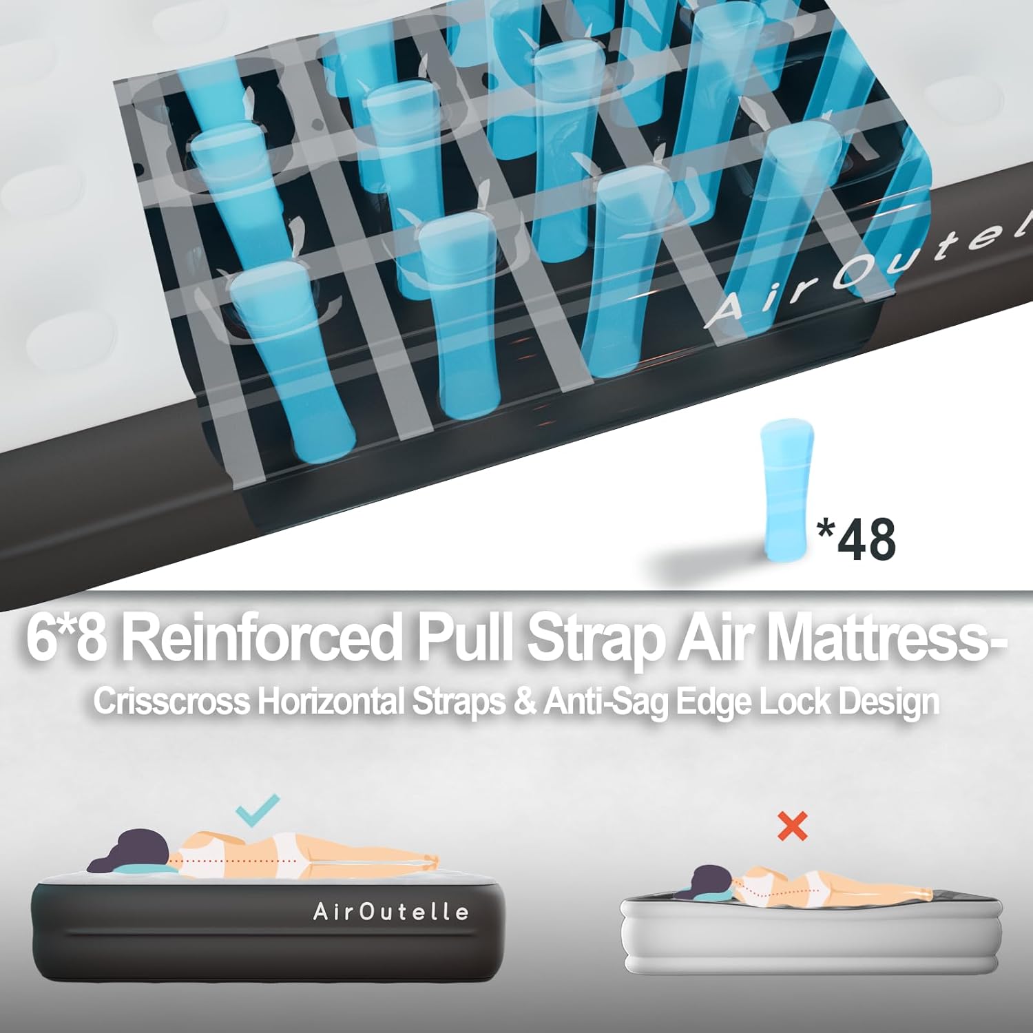AirOutelle Queen Air Mattress with Rechargeable Pump - 18 Gray