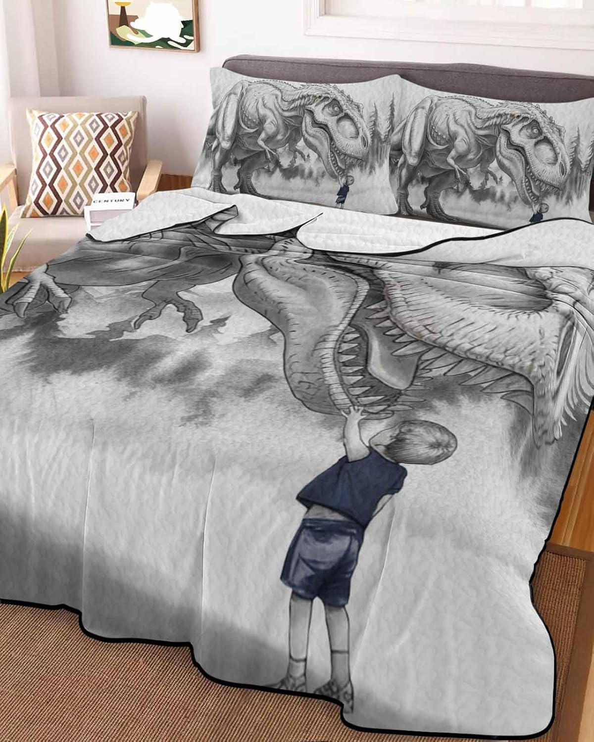 TocaHome Summer Quilt Twin XL 68x98 Inch Dinosaur Cartoon Bedding Set