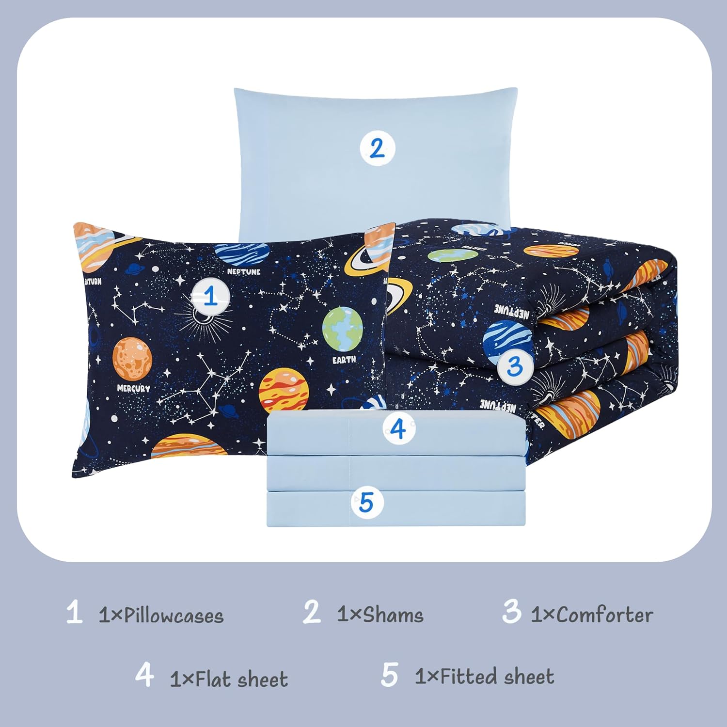 Glow in the Dark Space Comforter Set for Kids - Twin Bedding
