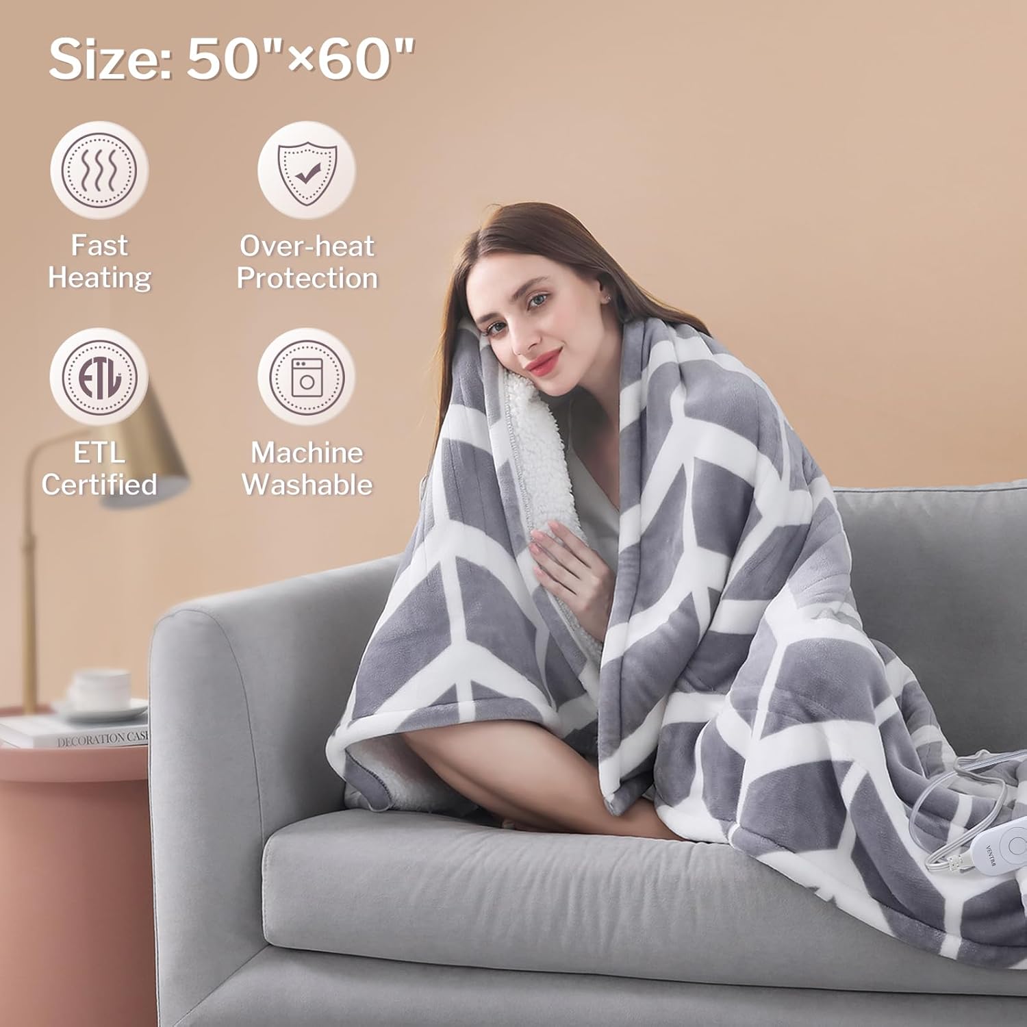 VENTIMI 50x60 Heated Throw with 5 Heat Levels