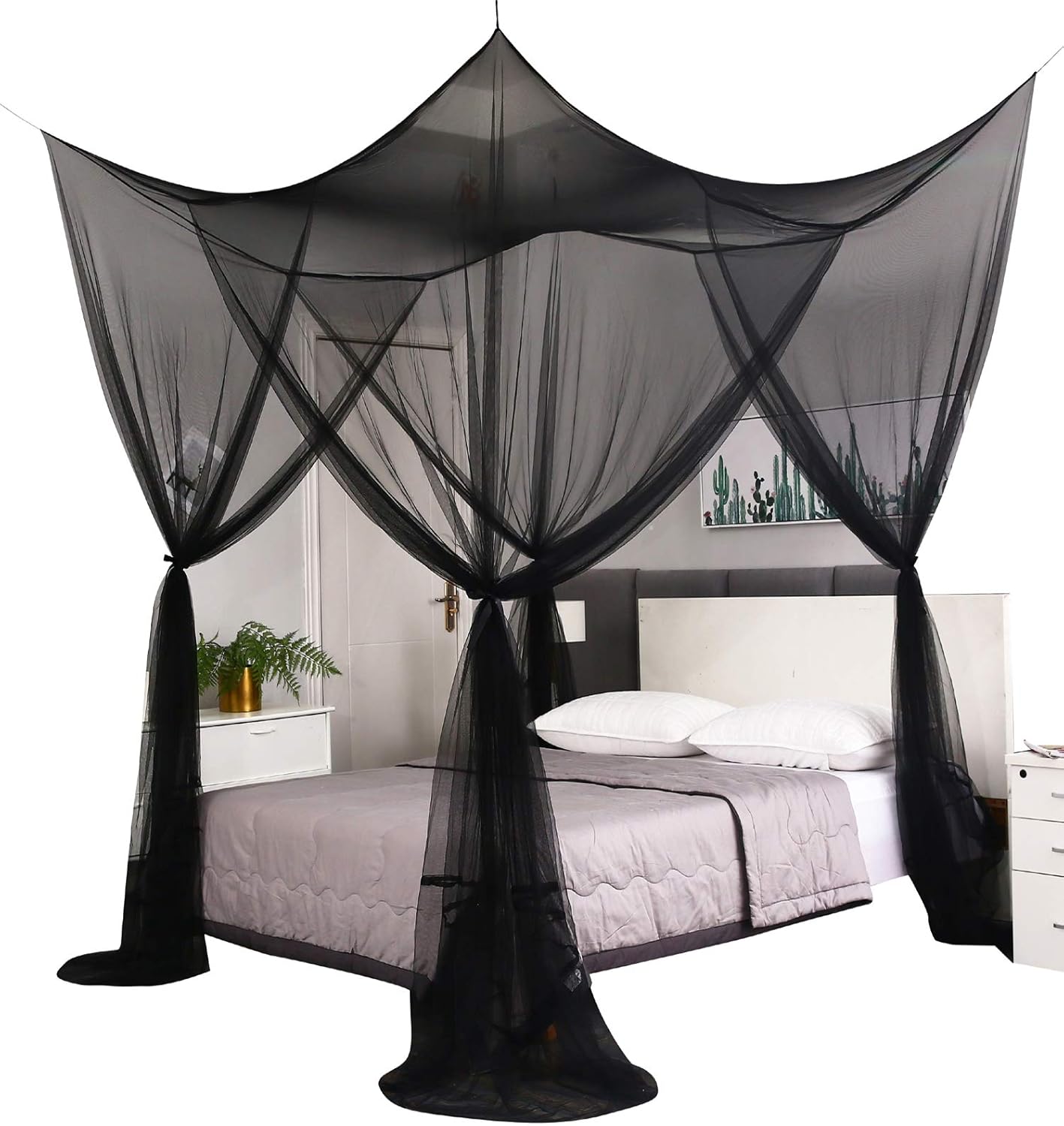 Mengersi Black Bed Canopy with 4 Openings Gothic Halloween Decor
