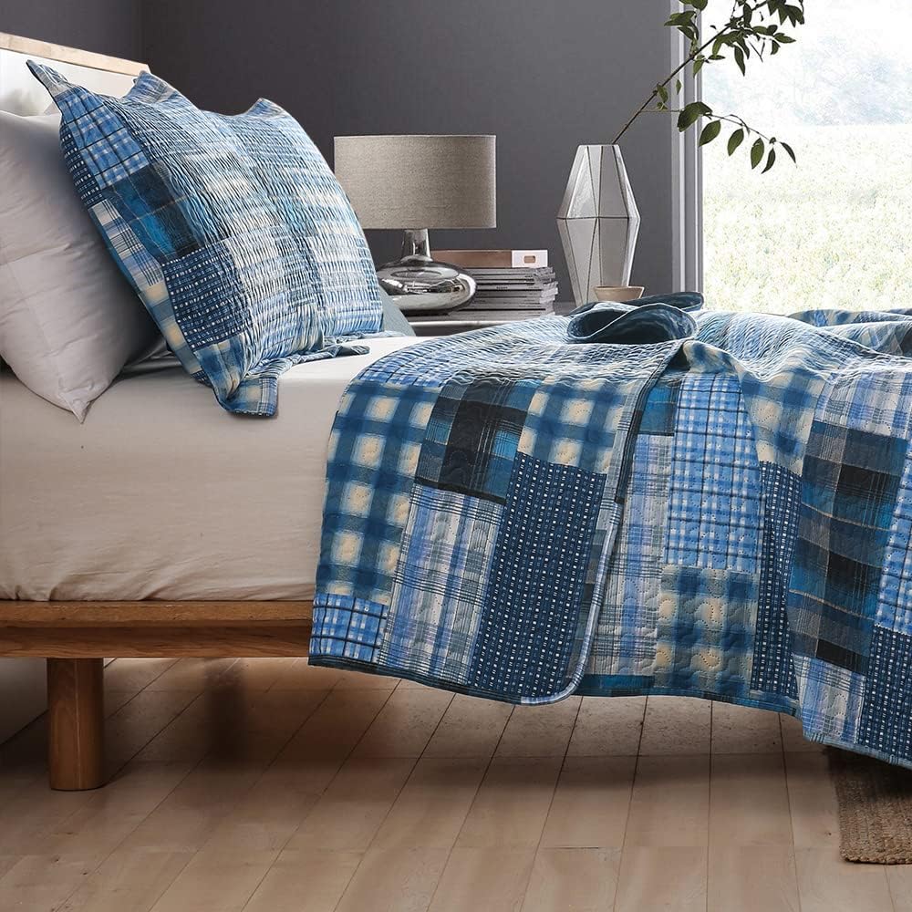 Jessy Home Queen Size Plaid Patchwork Quilt Set