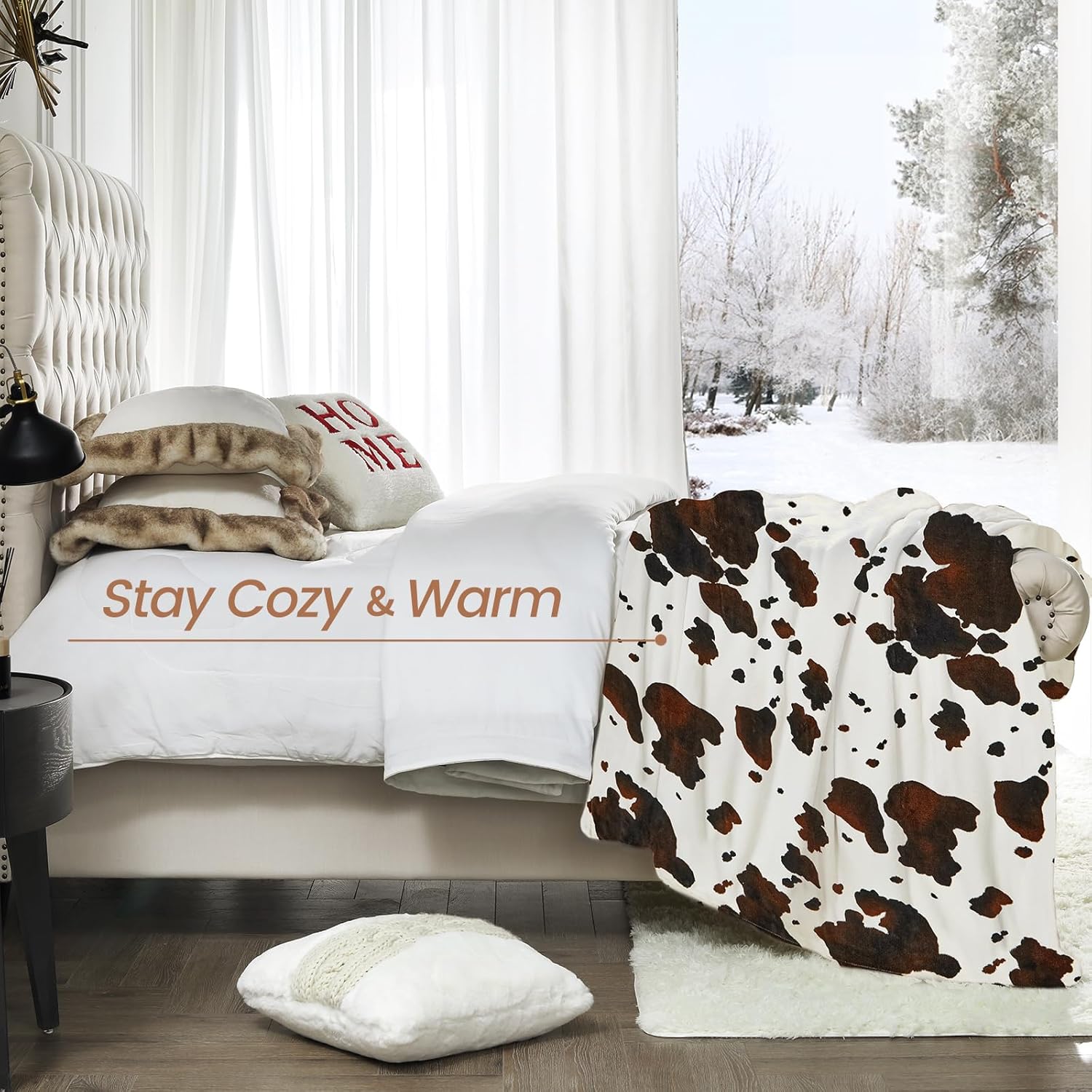 Cozy Bliss Cow Print Throw Blanket 50x60 Non Shedding Warm Super Soft 330GSM