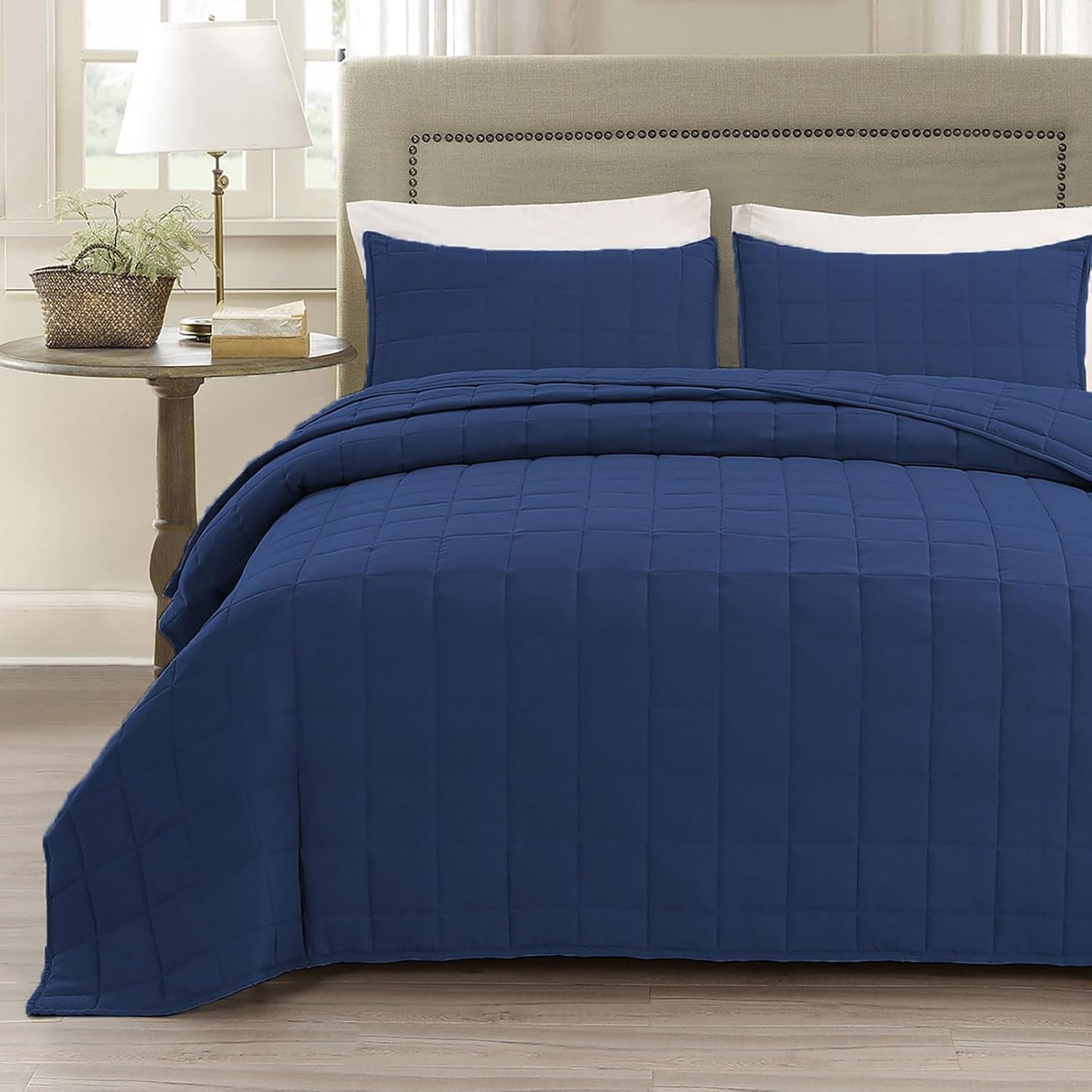 EMME Navy Blue Reversible Twin Quilt Set 1