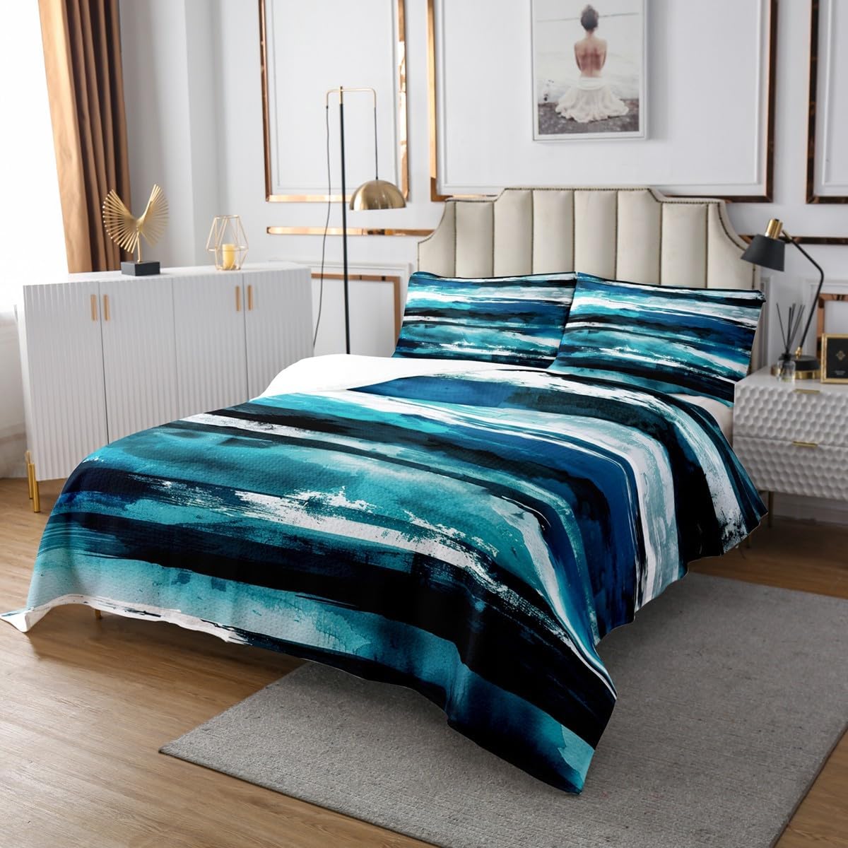 Erosebridal Gradient Queen Quilt Set with 2 Pillowcases