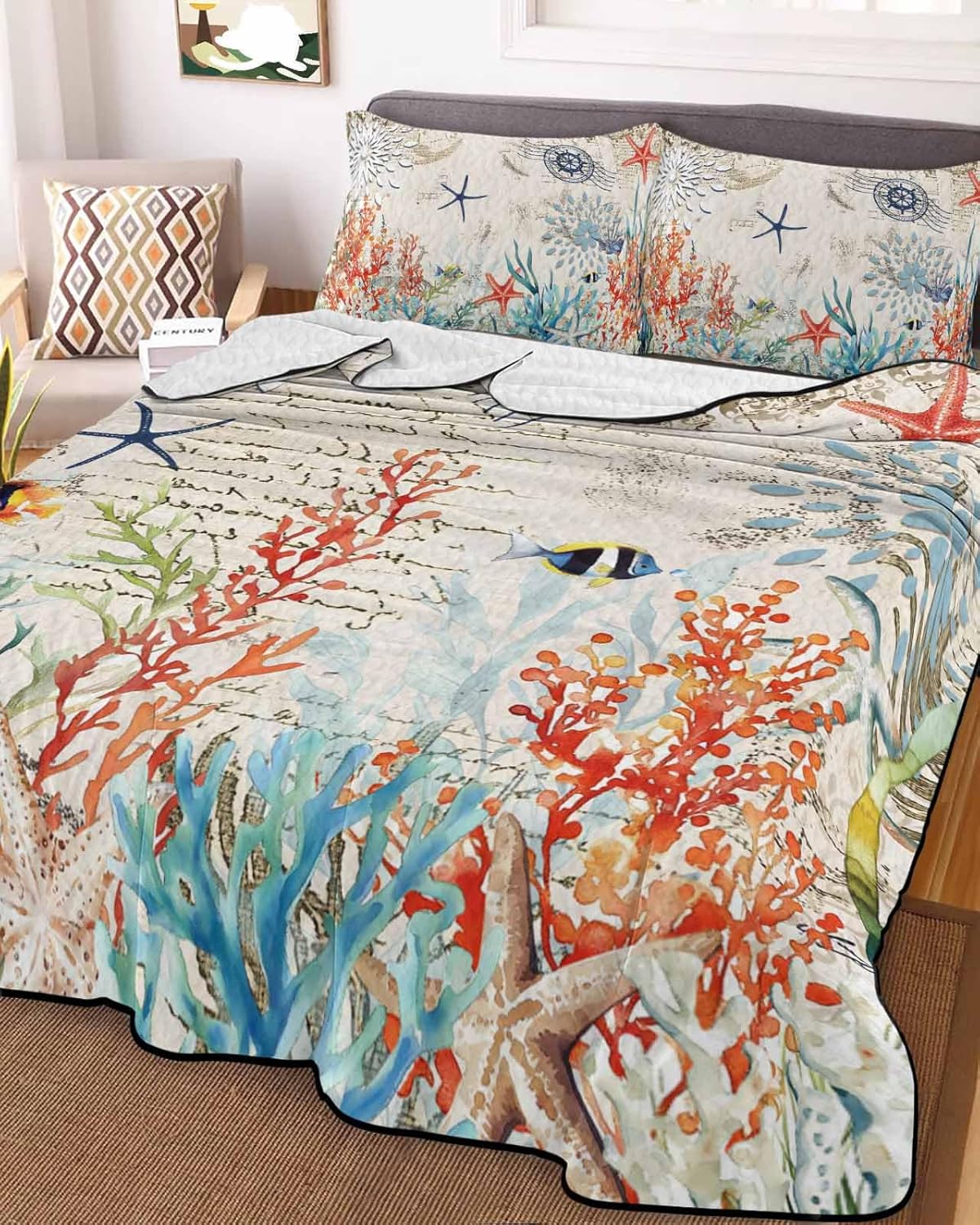 Stongaro Twin XL Quilt Set 3 Pieces Lightweight Coastal Comforter