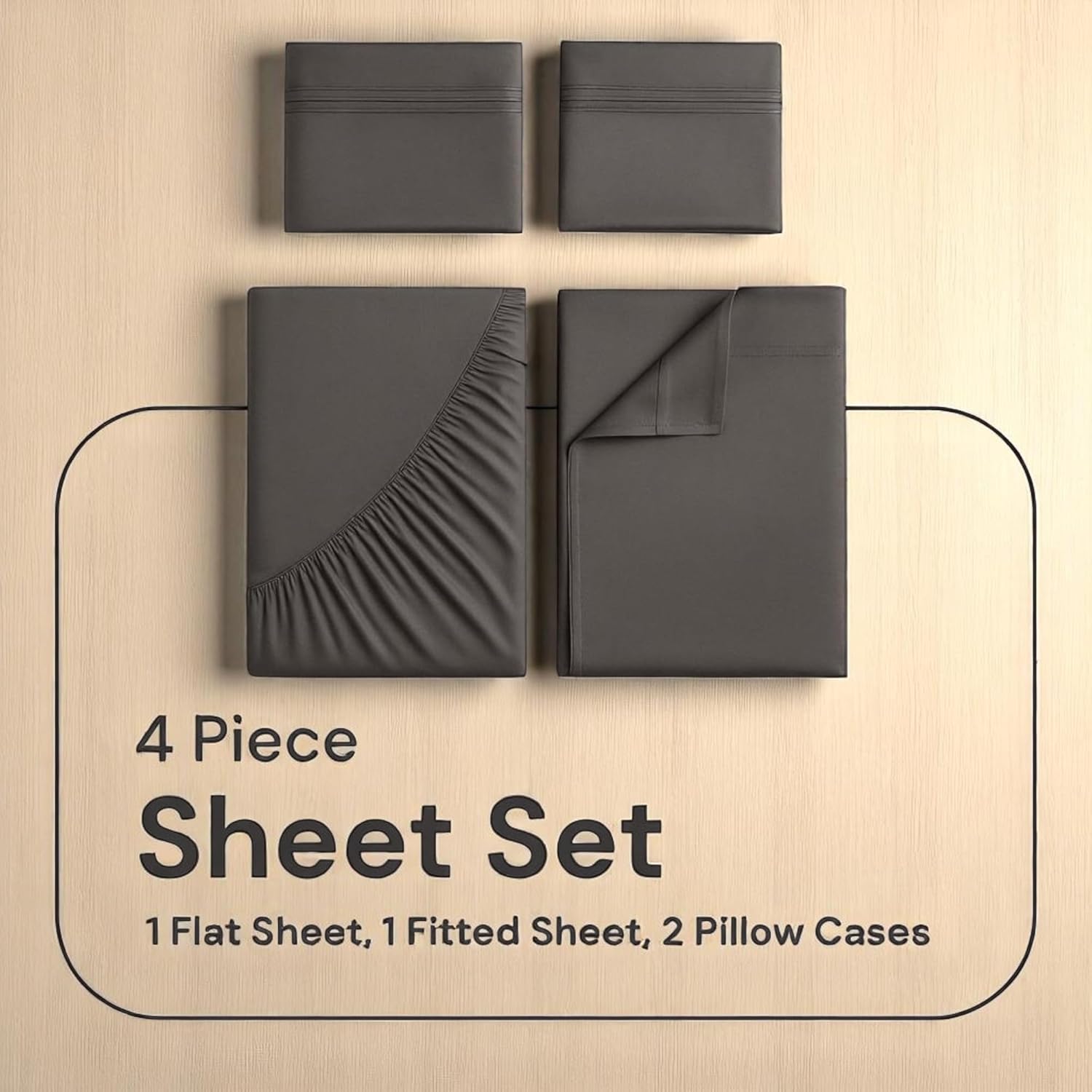 FEEKO Cal King 4 Piece Sheet Set - Hotel Luxury Microfiber Dark Grey