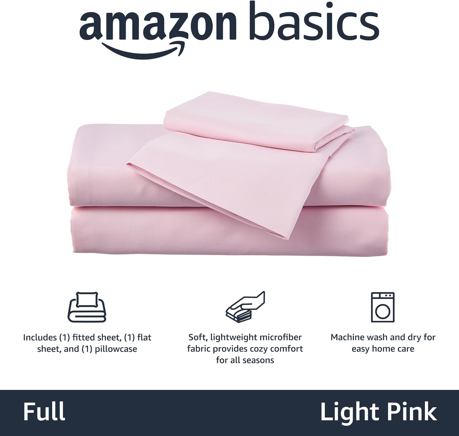 Amazon Basics Light Pink Full Sheet Set 4-Piece