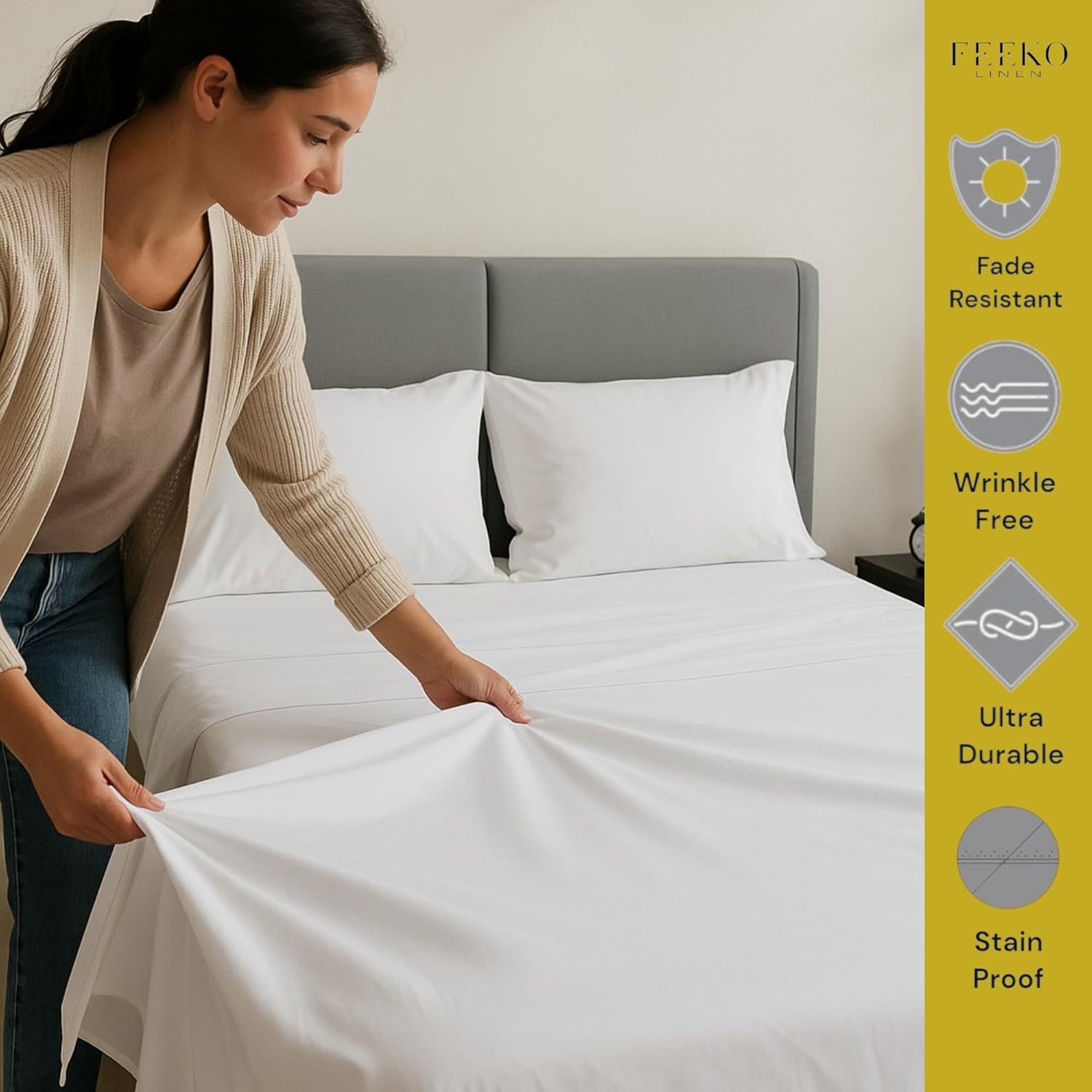 FEEKO Queen Size 4 Piece Microfiber Sheet Set