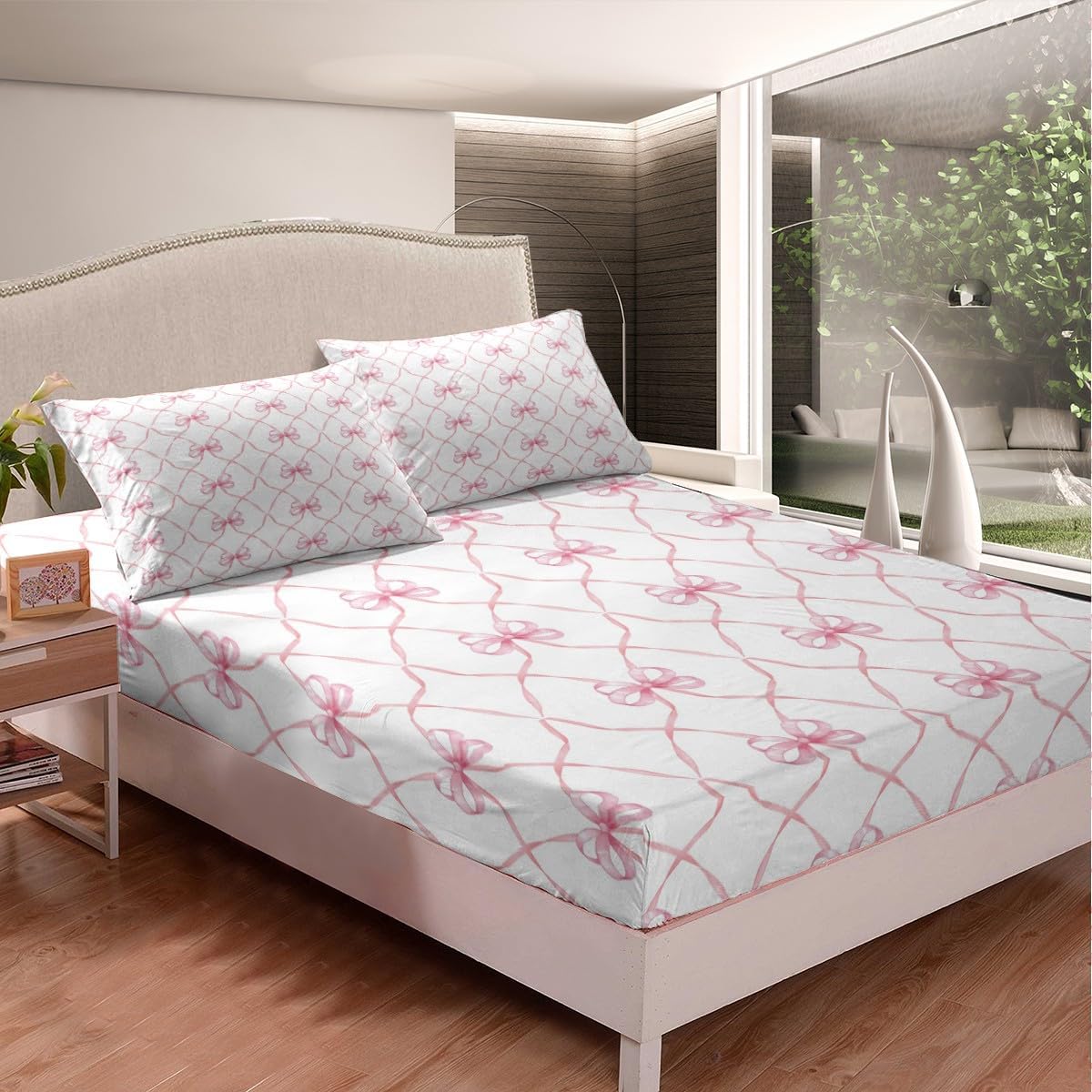 Erosebridal Pink Bow Knot Bed Sheet Set for Kids