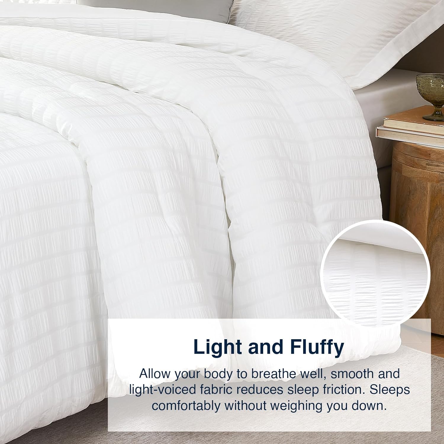 White Queen Comforter Set - 3 Piece Seersucker Bedding