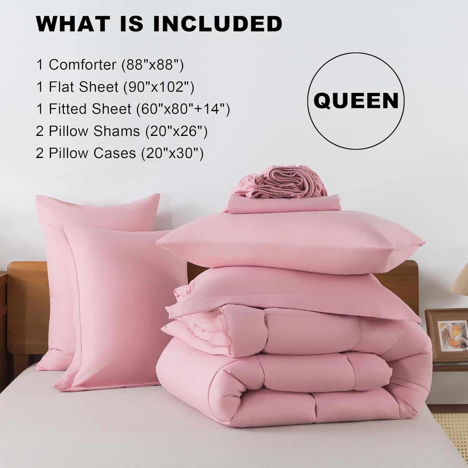 ElNido Queen Blush Pink Queen Comforter Set 7 Pieces
