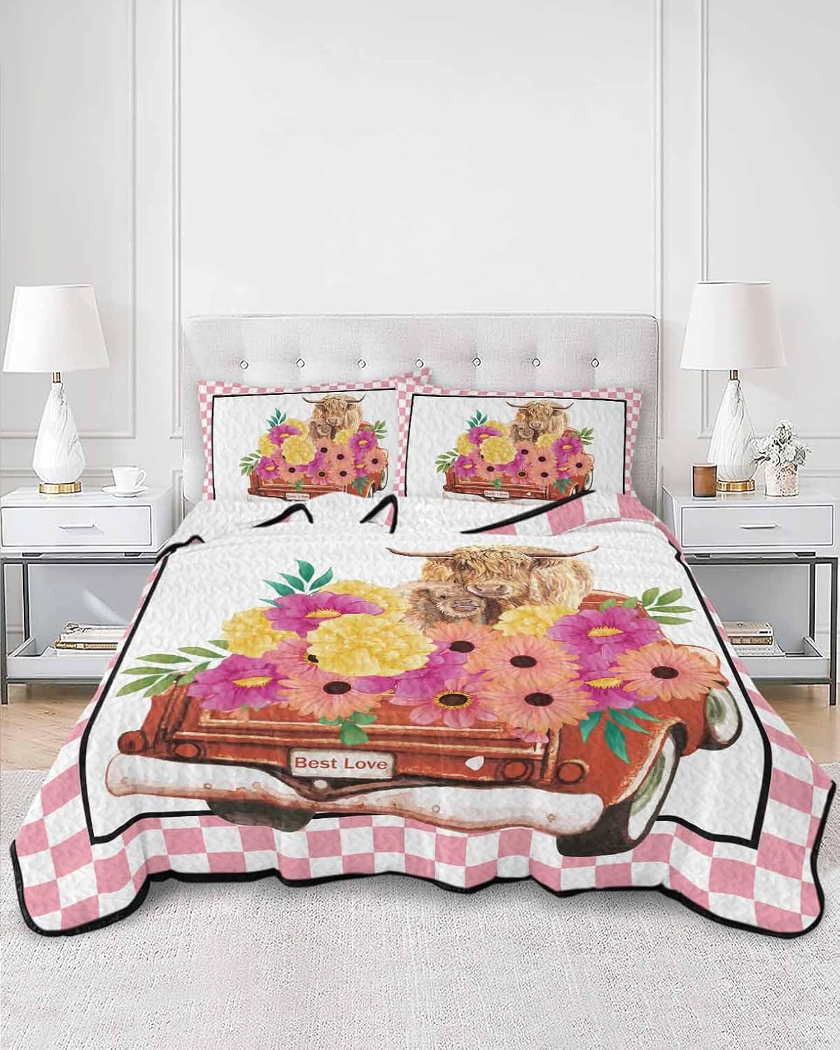 TocaHome Summer Quilt Twin XL 68x98 Inch Buffalo Plaid Comforter Set