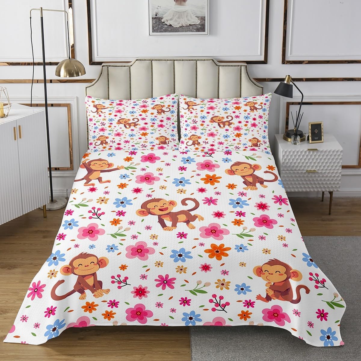 Erosebridal Cartoon Monkey Queen Quilt Set 1