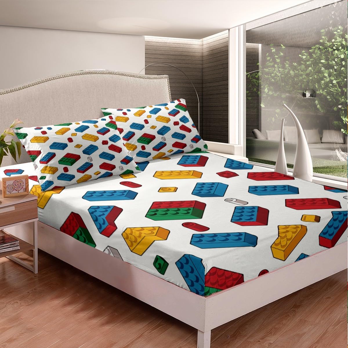Feelyou Building Blocks Fitted Sheet Twin Size Kids Toy Bedding Set