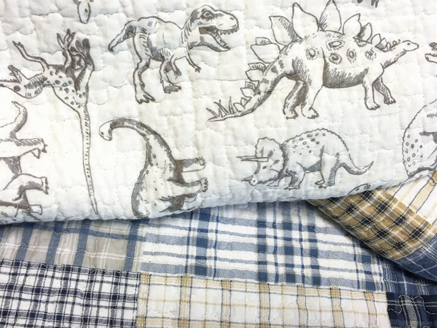 Cozy Line Benjamin Dinosaur Plaid Quilt Set Twin 2 Piece