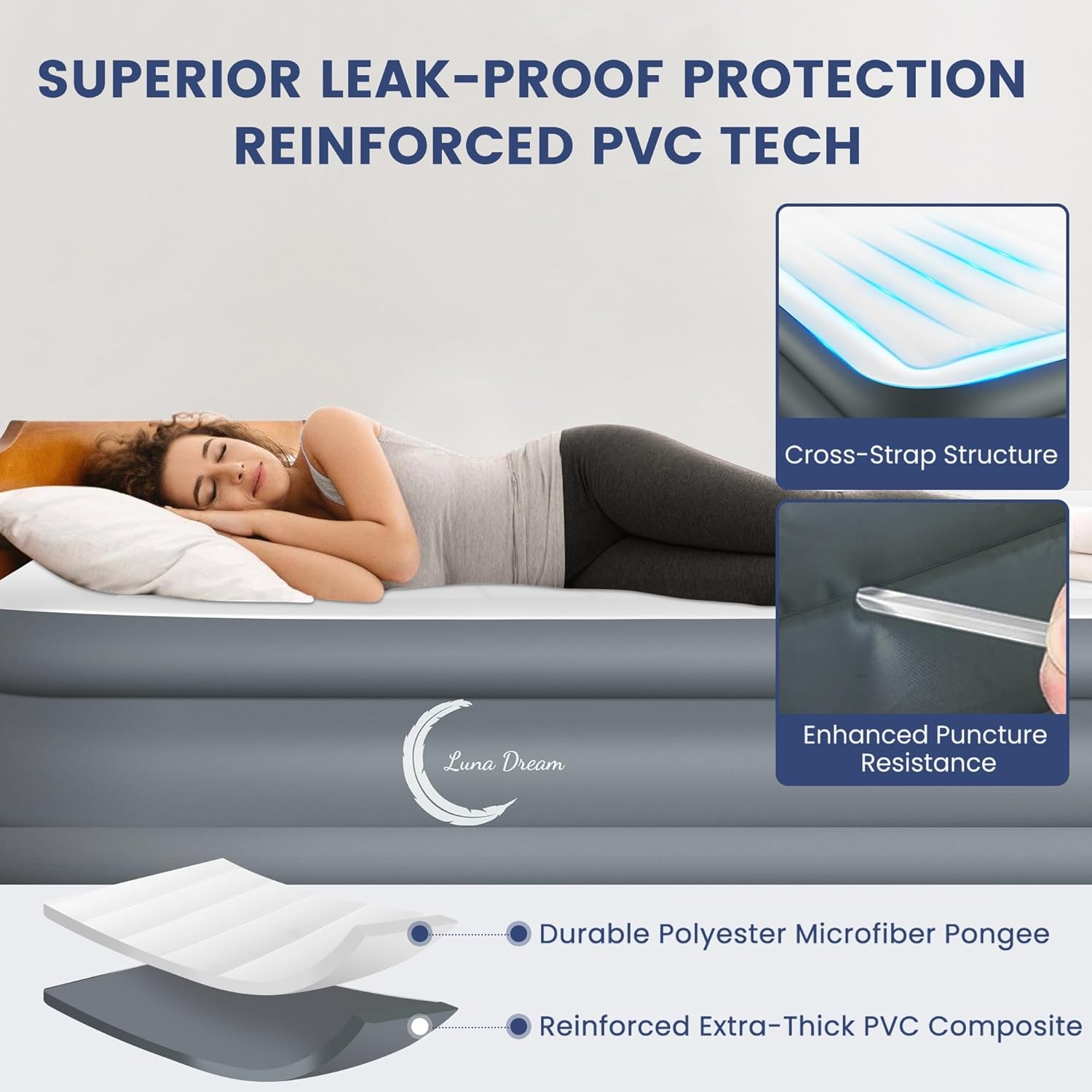 LunaDream Eclipse Series Queen Air Mattress with USB Pump 1