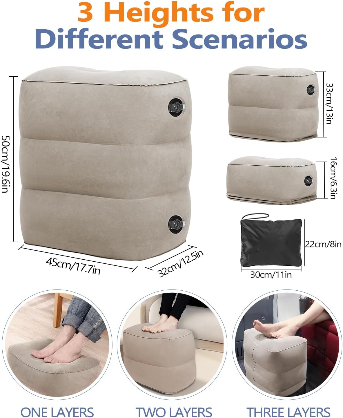 YSJILIDE Inflatable Travel Foot Rest Pillow 2 Pack