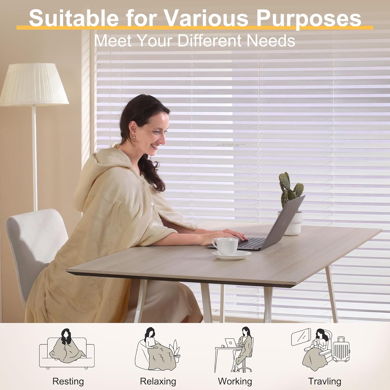 Gintao Heated Blanket Throw with Detachable Hat and Snap Buttons
