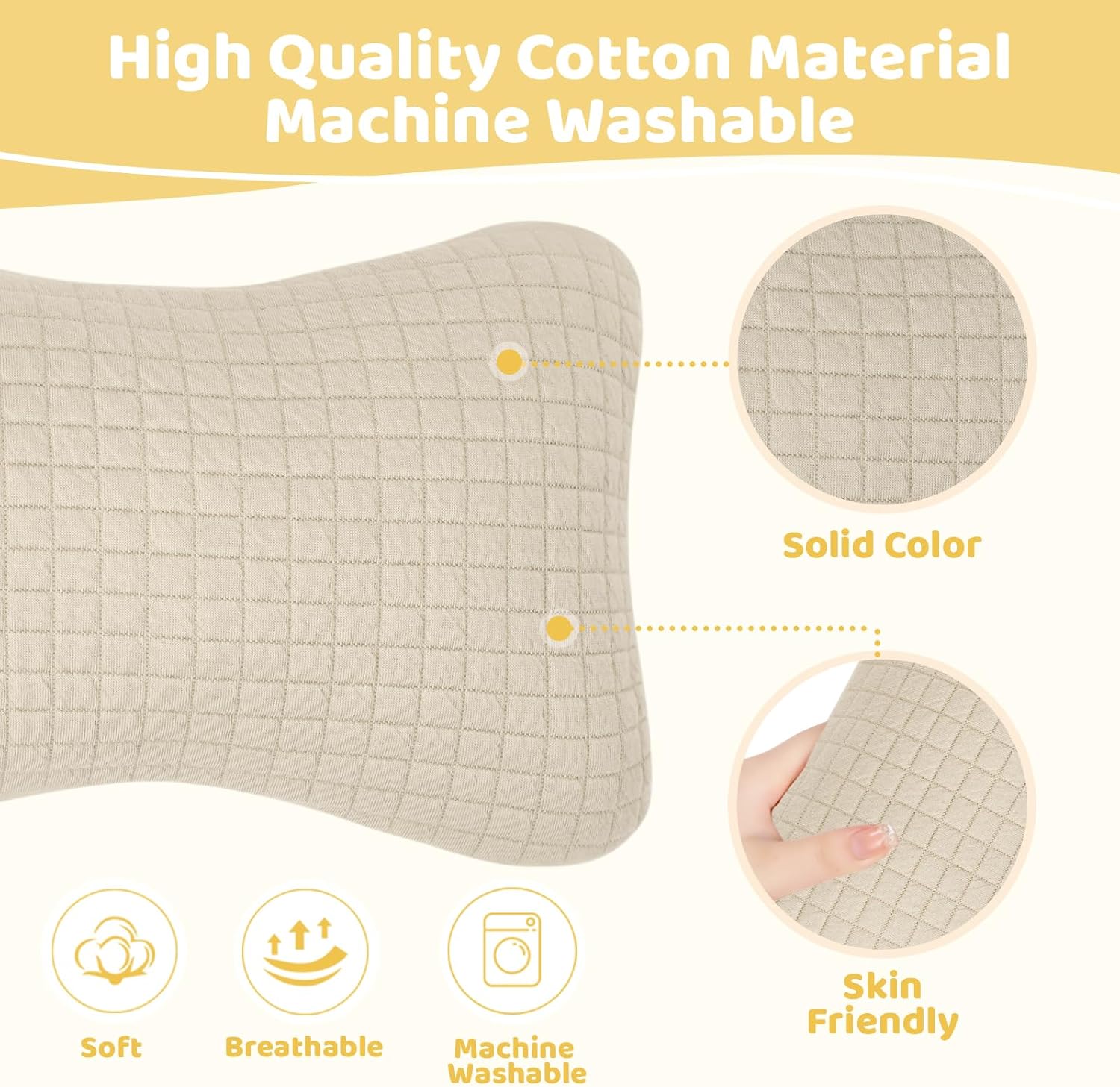 vocheer 11x7in Mini Travel Pillow Cotton Removable Cover Machine Washable Dark Beige-1PC