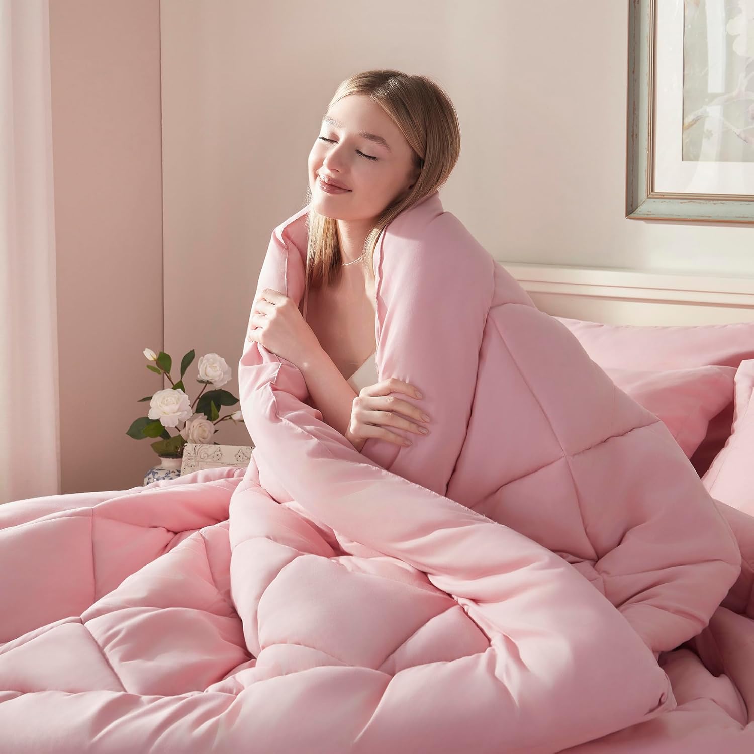 ElNido Queen Blush Pink Queen Comforter Set 7 Pieces