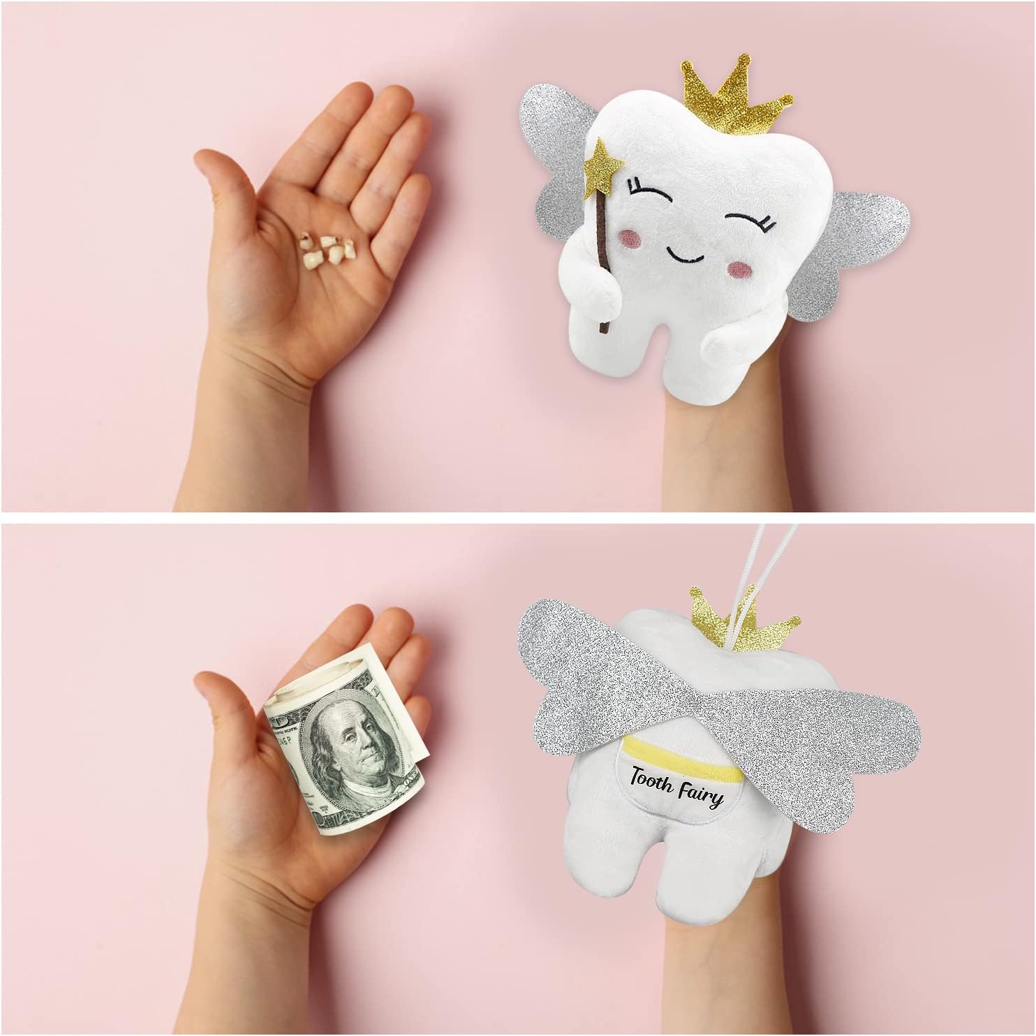 Tooth Fairy Pillow with Shiny Wings and Pockets