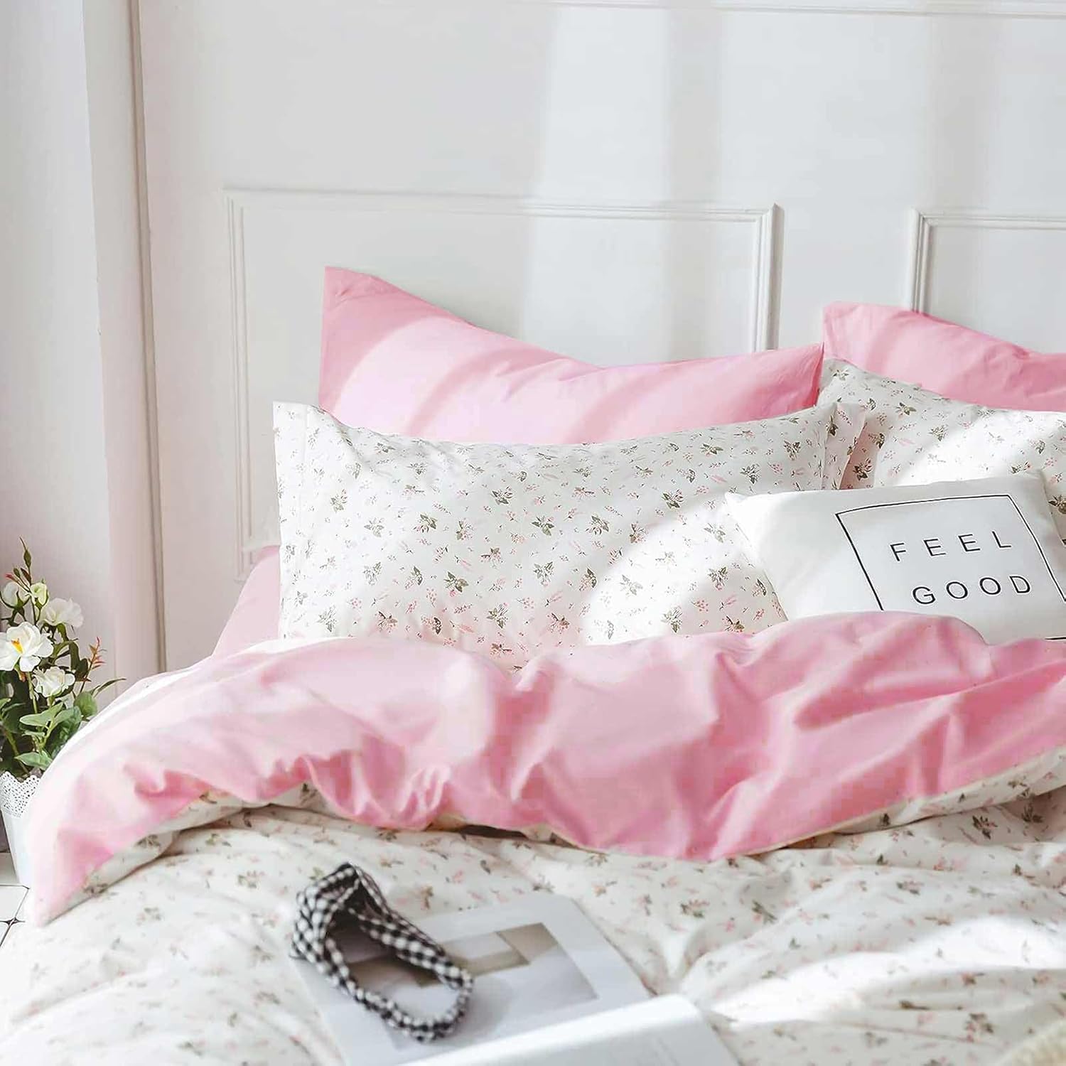 Faincy Pink White Duvet Cover Set 3 Pcs Queen Size
