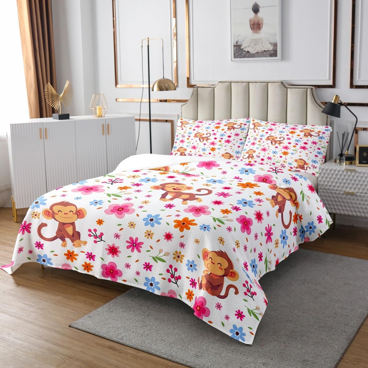 Erosebridal Cartoon Monkey Queen Quilt Set 1