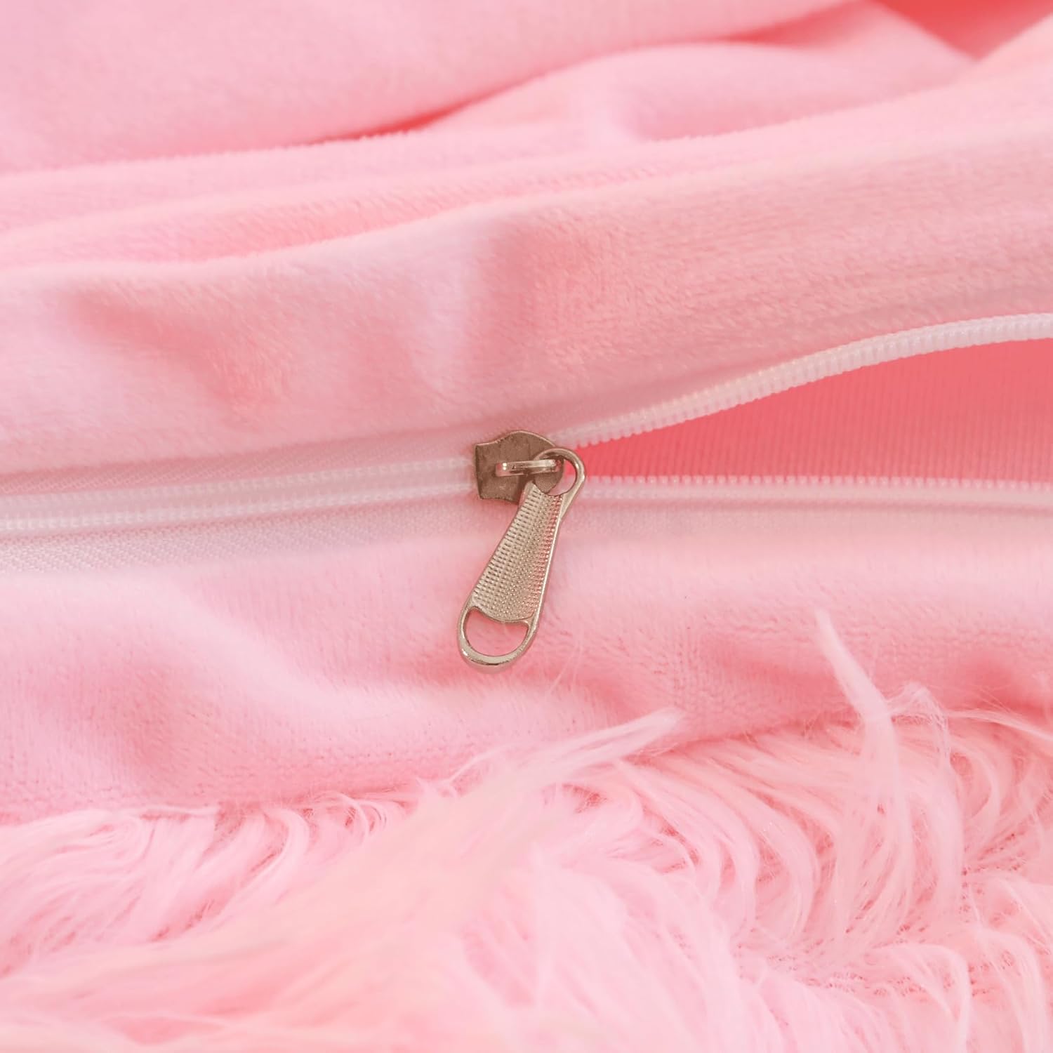 Fluffy Pink Duvet Cover Twin Set with Furry Pillowcases