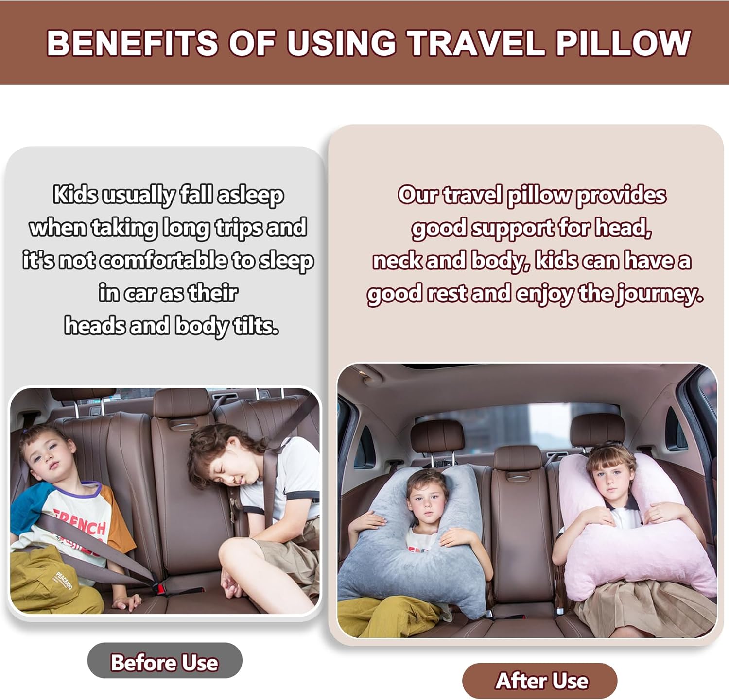 Kids Car Pillow with Memory Foam and Cat-Ear Design