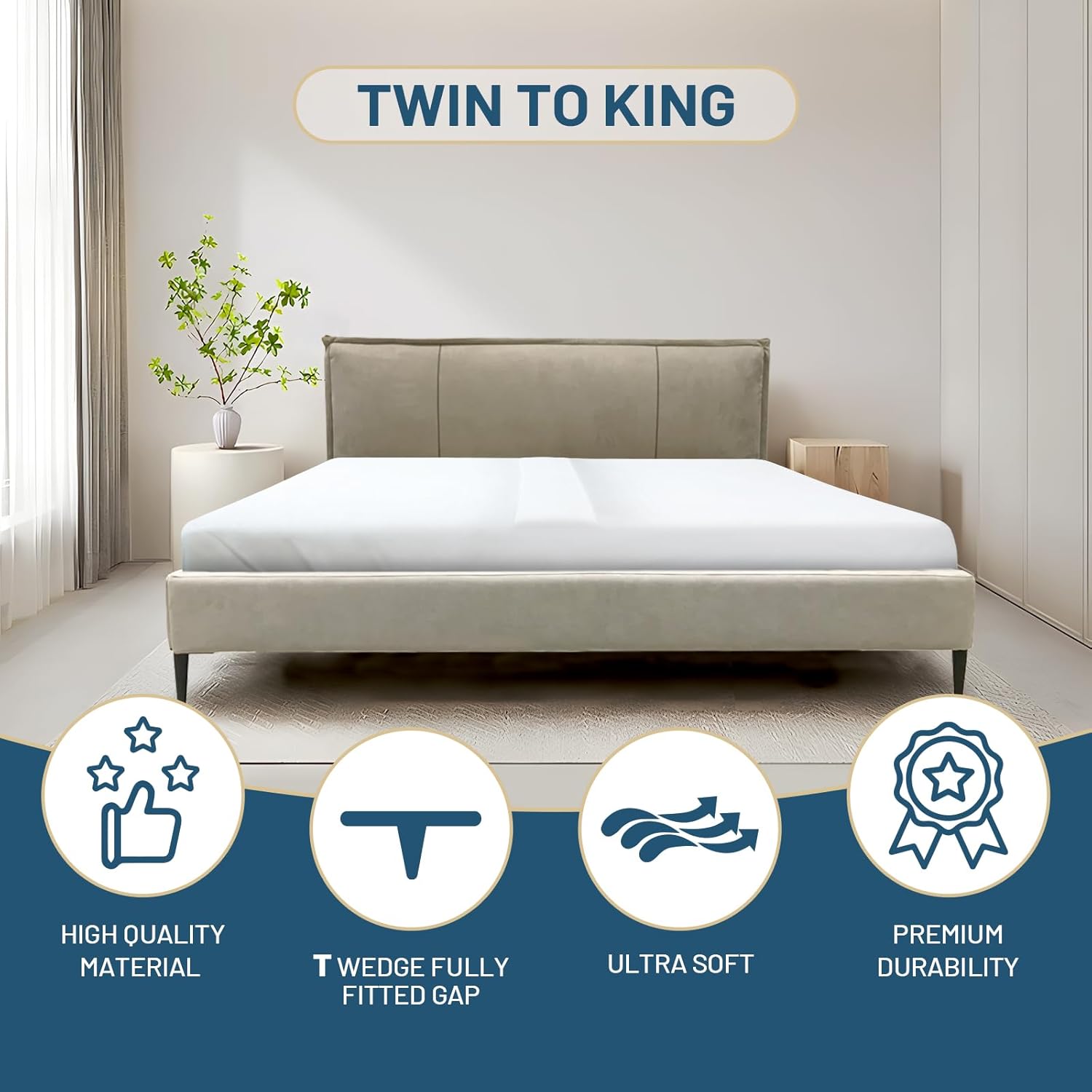 Twin to King Bed Converter Kit with Mattress Protector