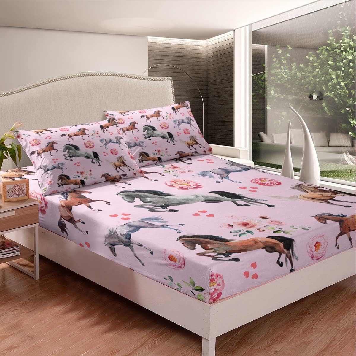 Erosebridal Pink Rose Floral Twin Bedding Set