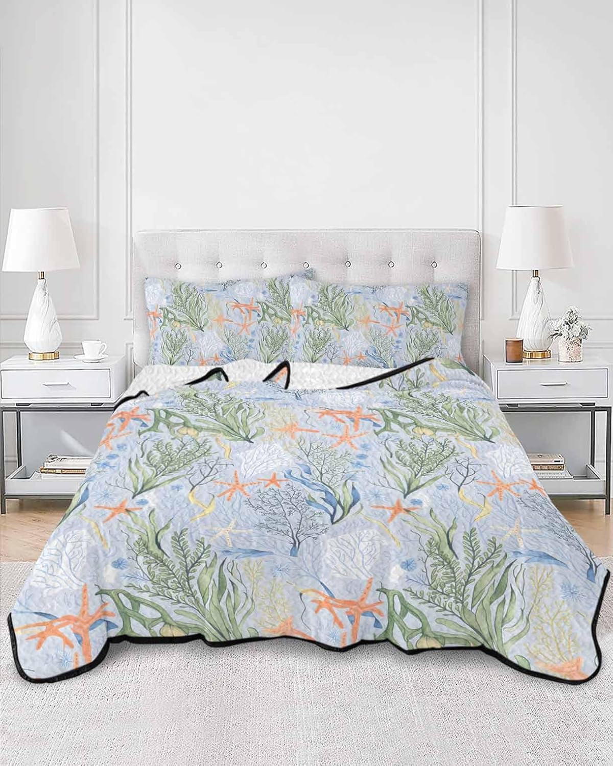 Stongaro Twin XL Green Coral Quilt Set 3 Piece