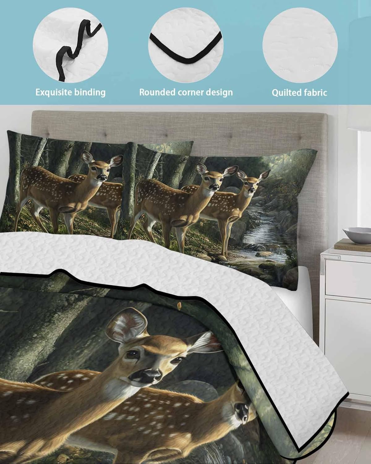 Stongaro Forest Deer Twin XL Quilt Set 3 Piece