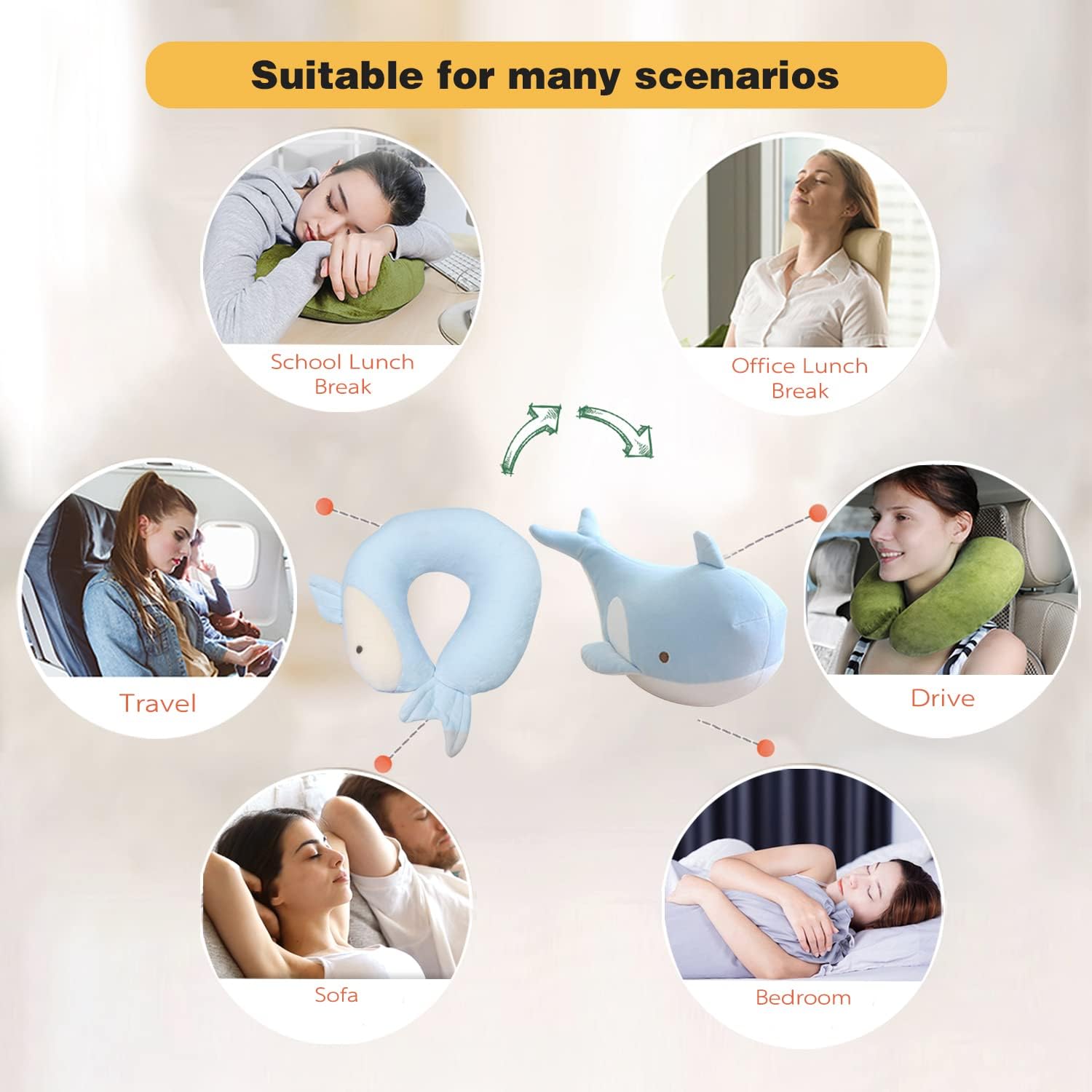 Blue Whale Kids Travel Pillow - 2-in-1 Deformable Neck Support