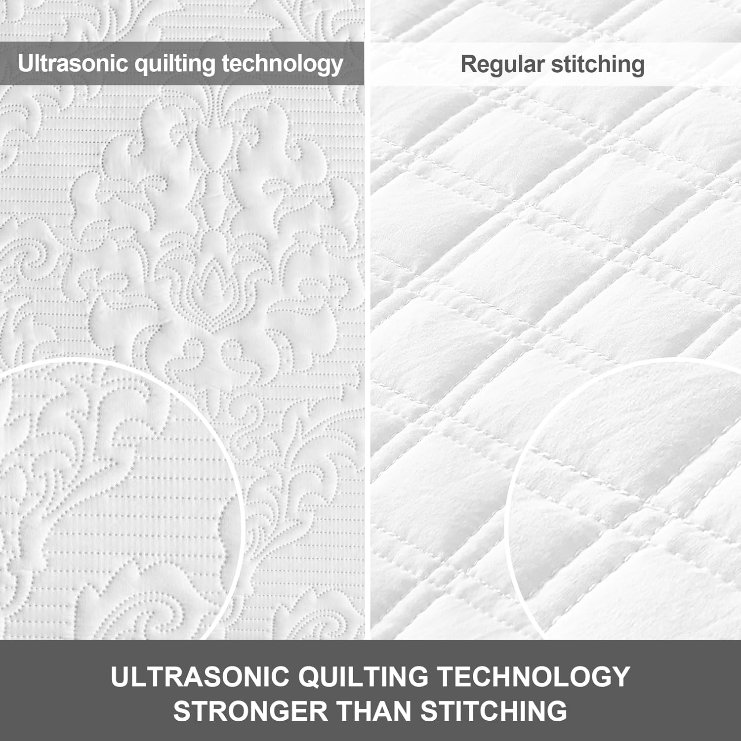 Hansleep White Quilt Queen Set - 3 Piece Damask Coverlet Bedding