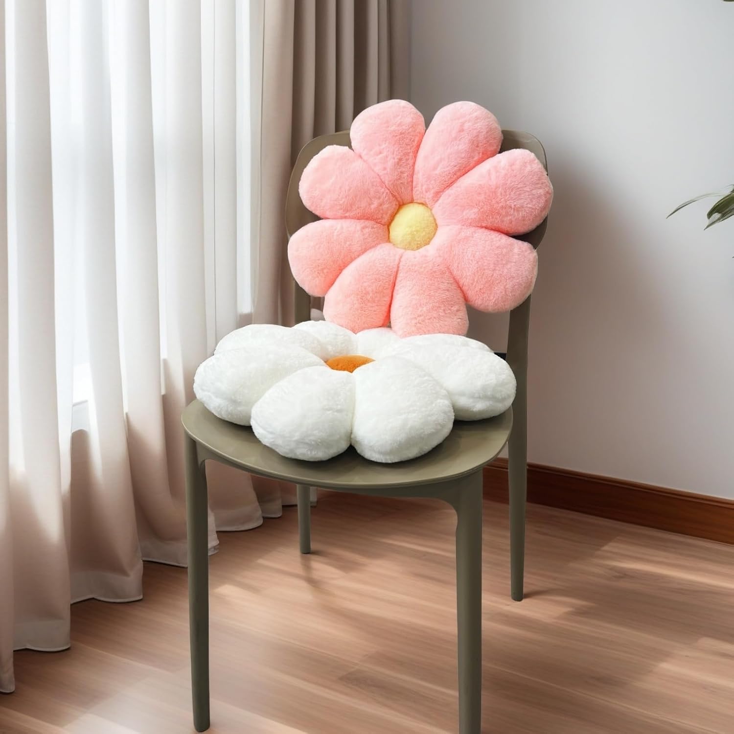 2 Pcs Daisy Flower Throw Pillows Set Pink White
