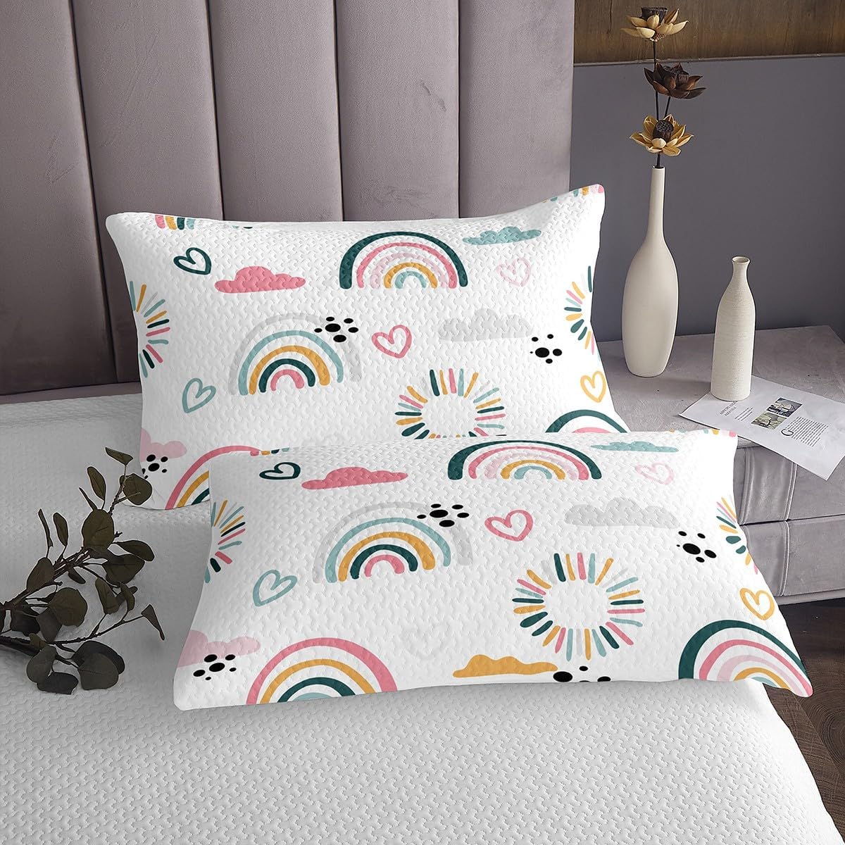 Feelyou Girls Cartoon Rainbow Bedspread Set Twin 2Pcs