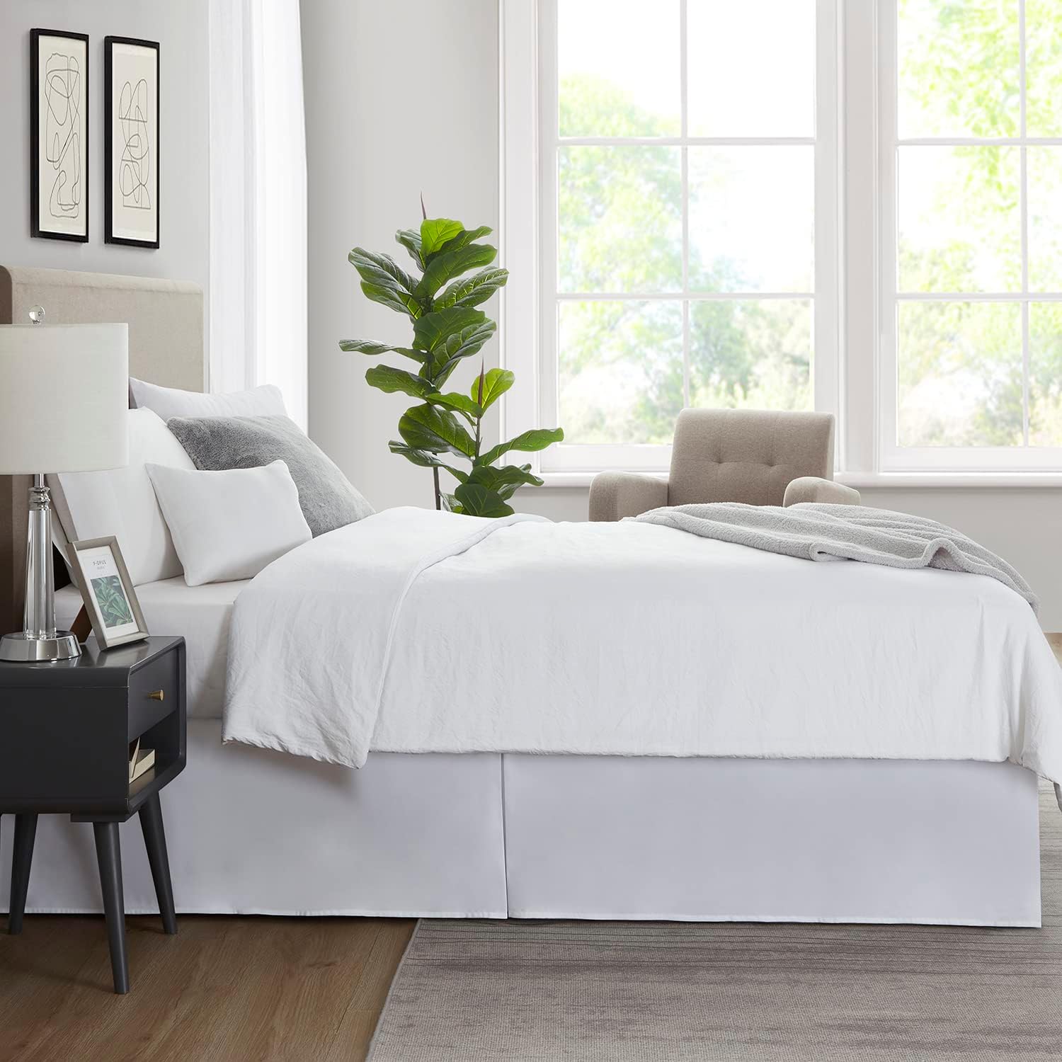 Nestl White Bed Skirt Queen Size - 14 Inch Drop