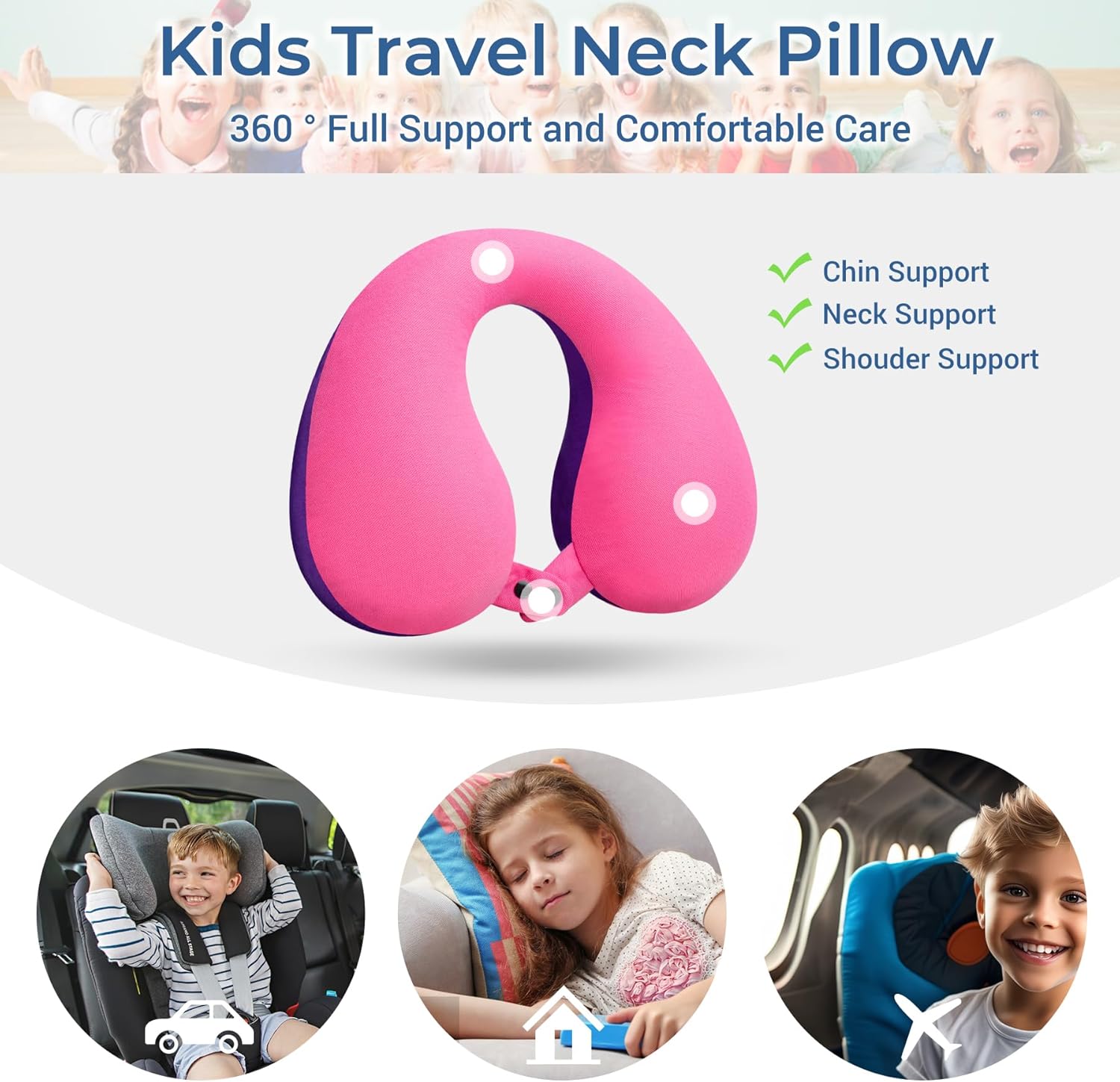 COOLBEBE Kids Travel Neck Pillow Pinkish Purple